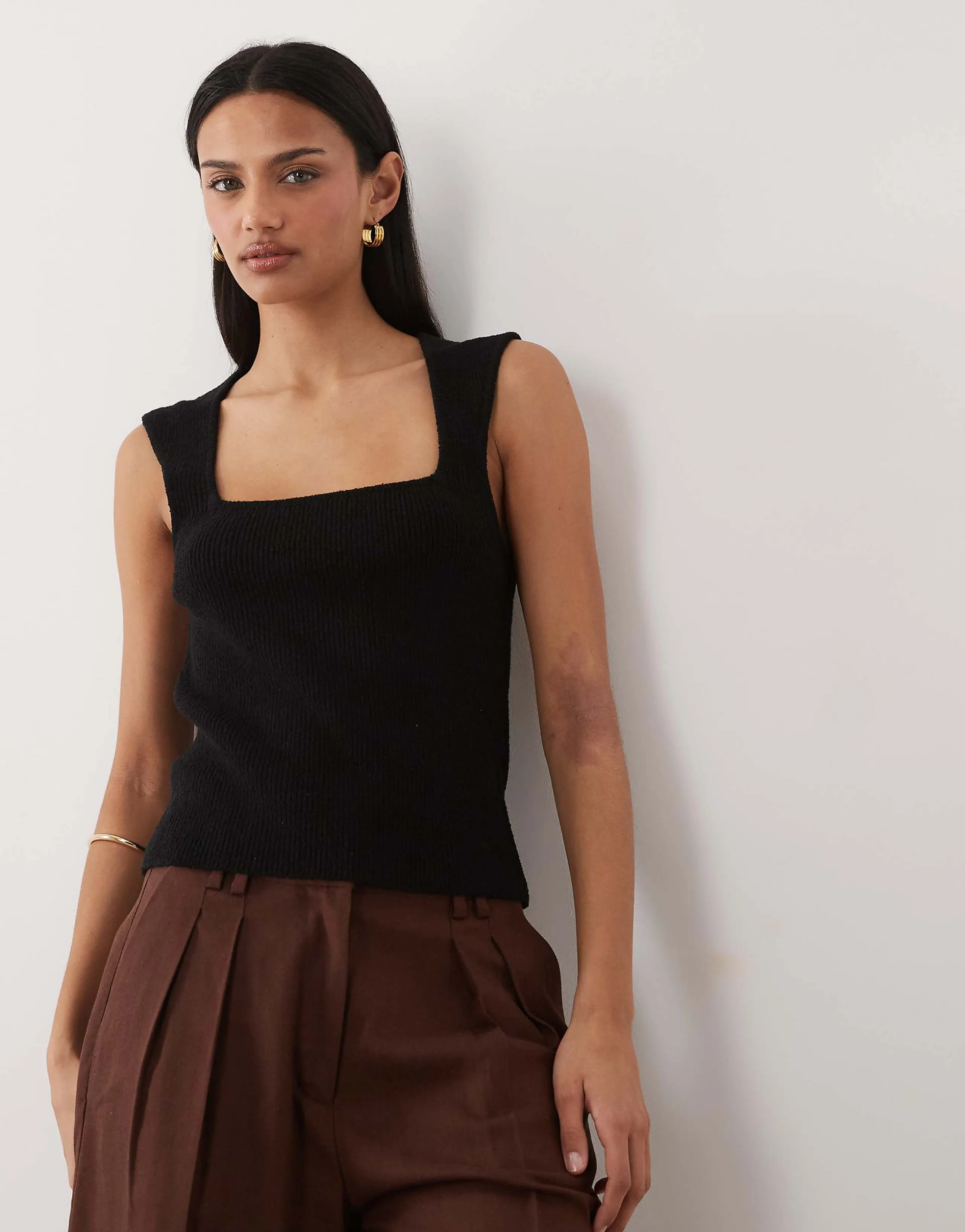 ASOS DESIGN soft square textured cami in black