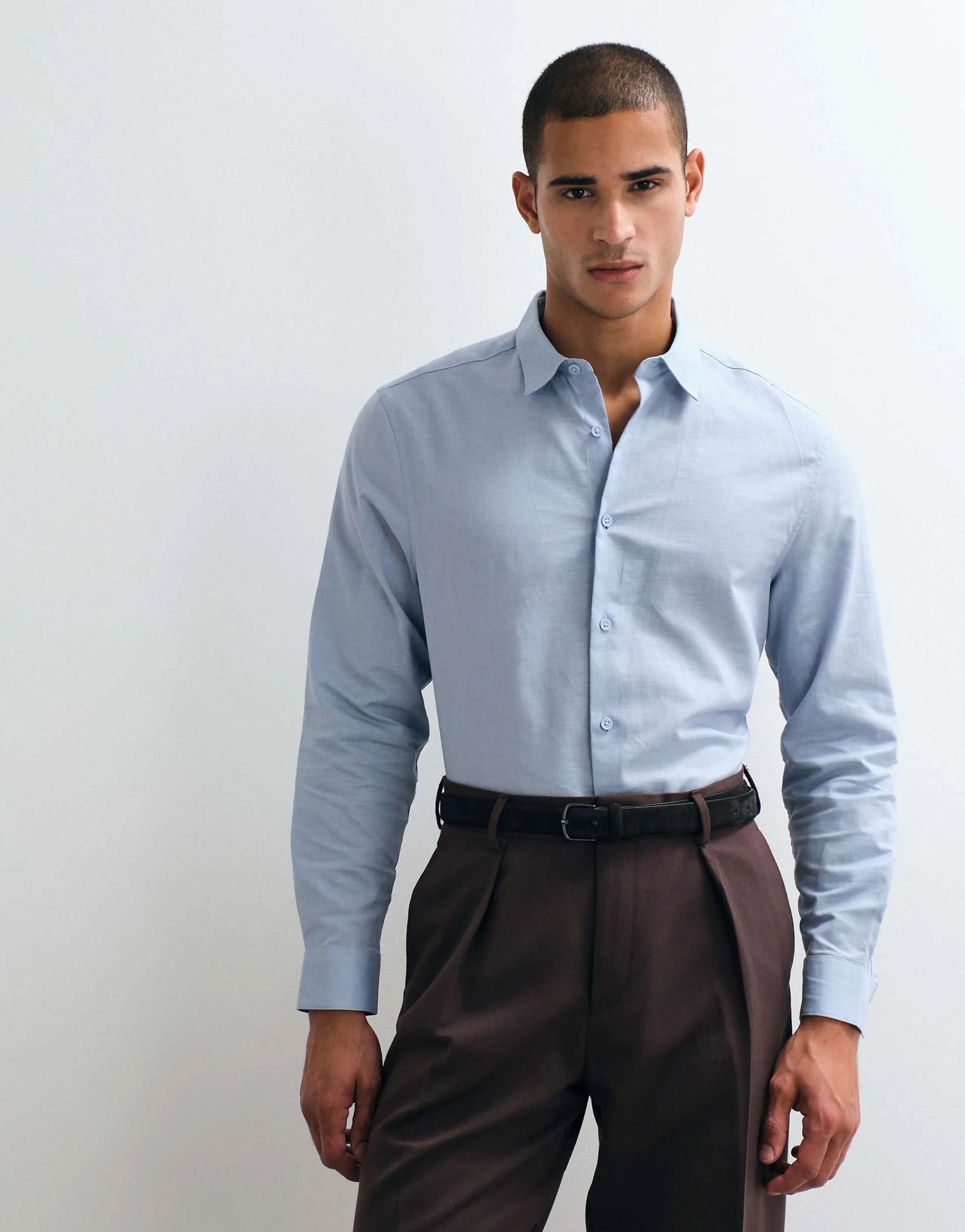ASOS DESIGN regular fit smart linen blend shirt in blue