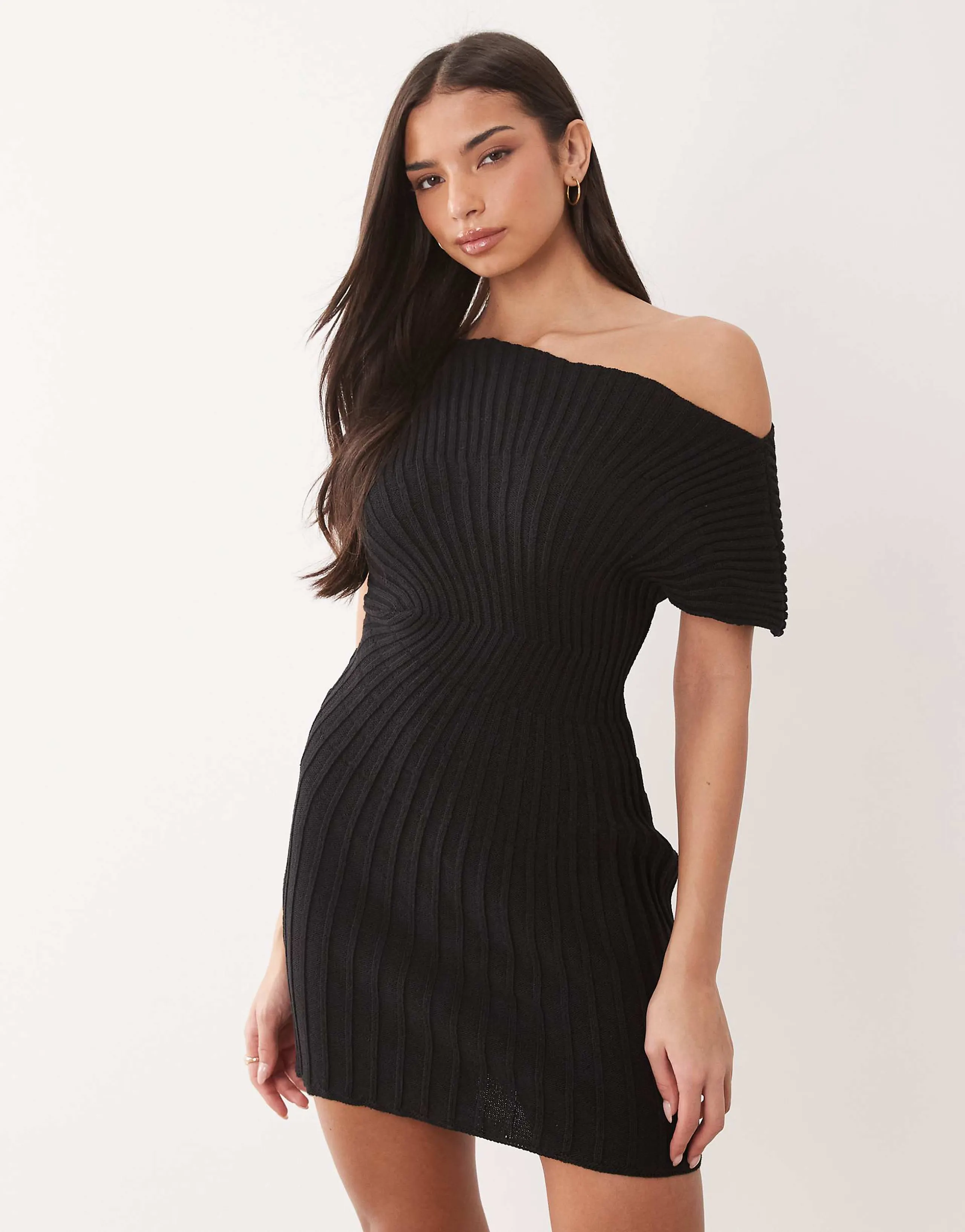 ASOS DESIGN knit cinched pleated mini dress in black