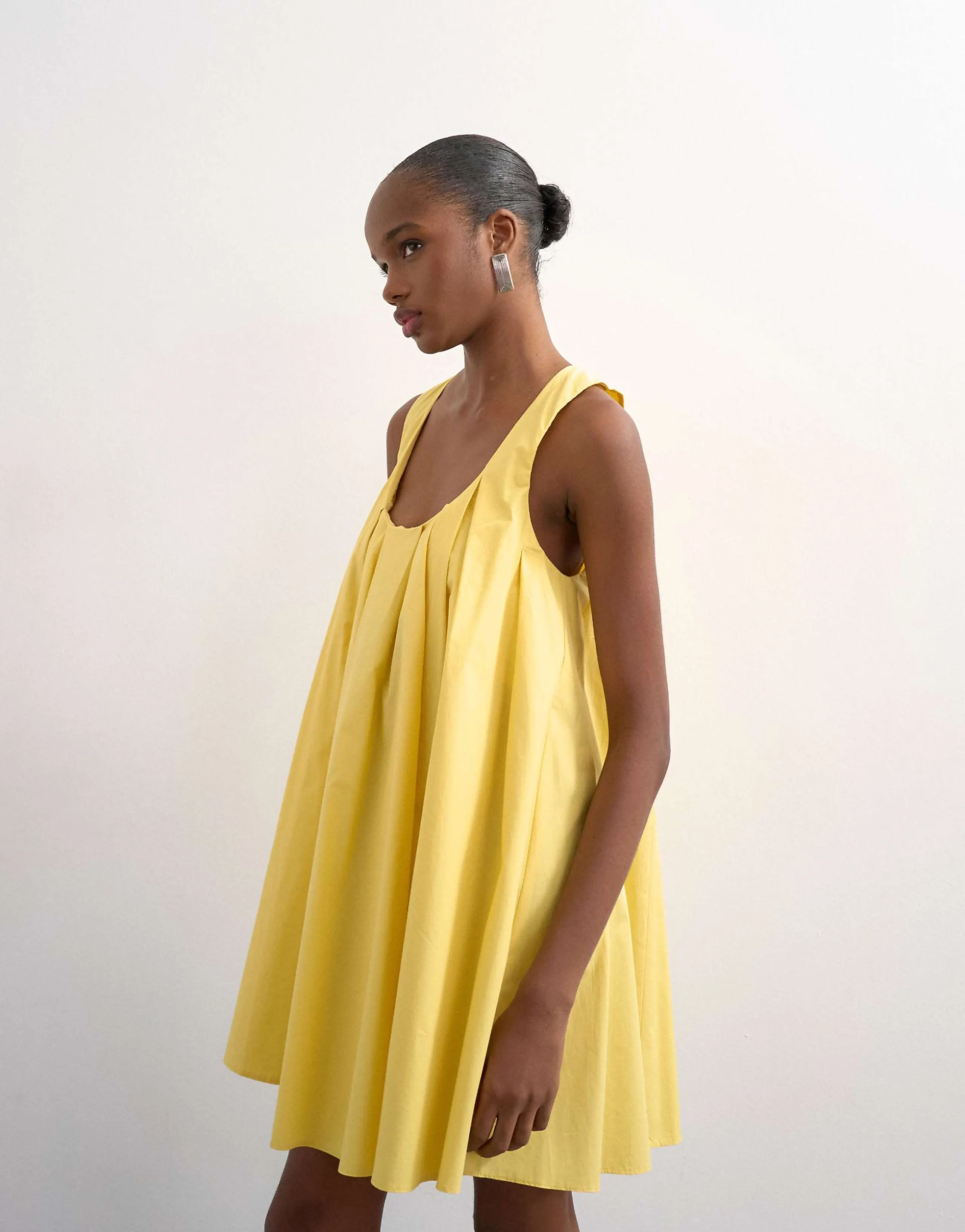 Topshop poplin full hem pleated mini sundress in lemon