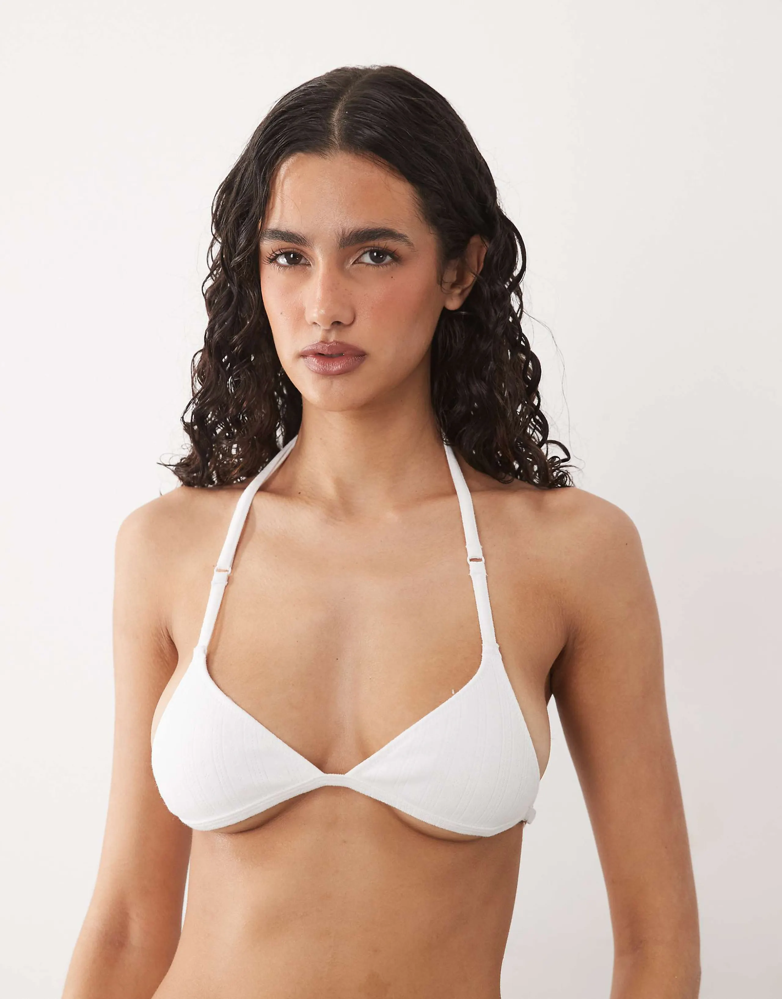 Cotton On jersey halter triangle bralette in white