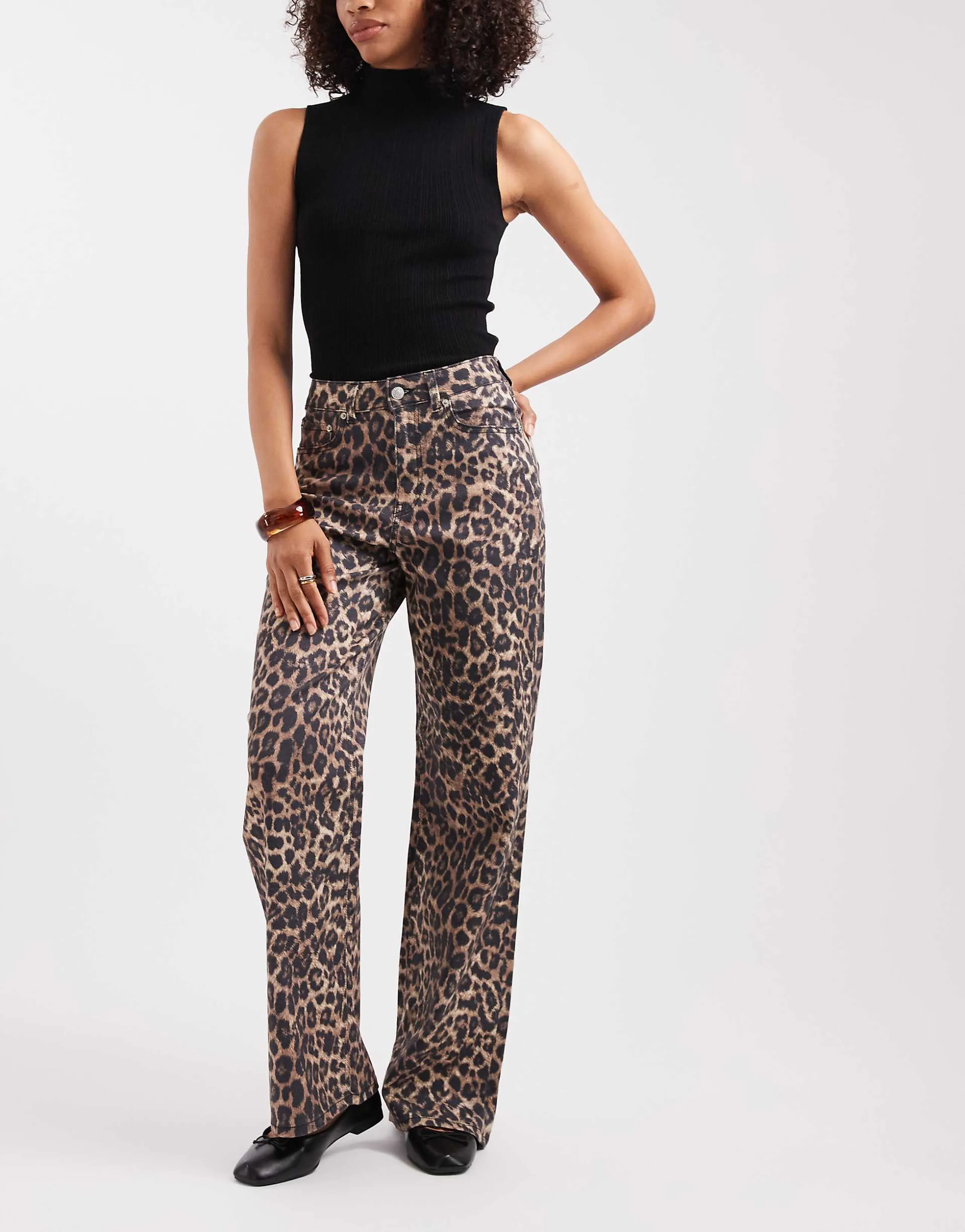 JJXX Tokyo wide fit jeans in leopard print