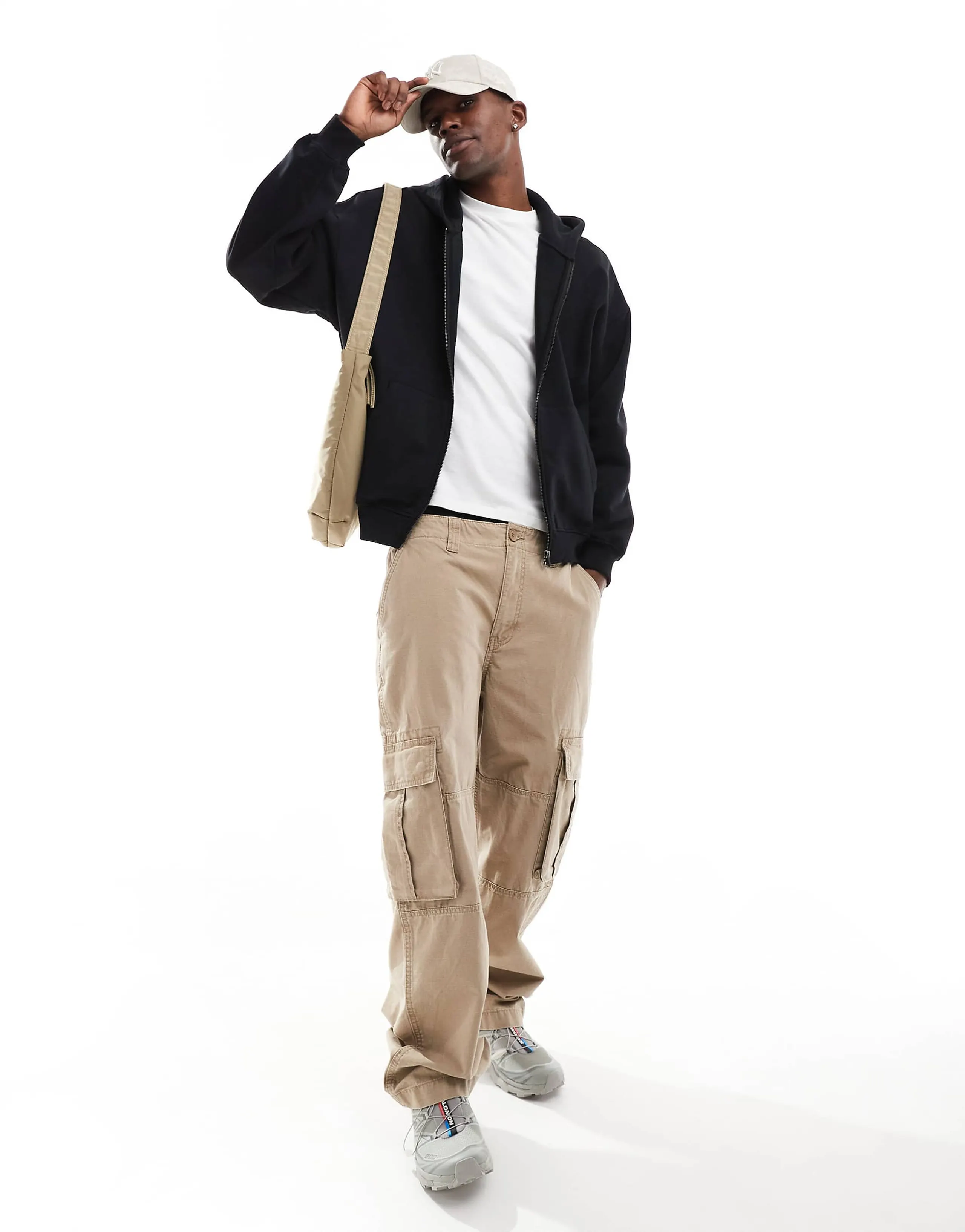 ONLY & SONS oversized zip up hoodie in black 