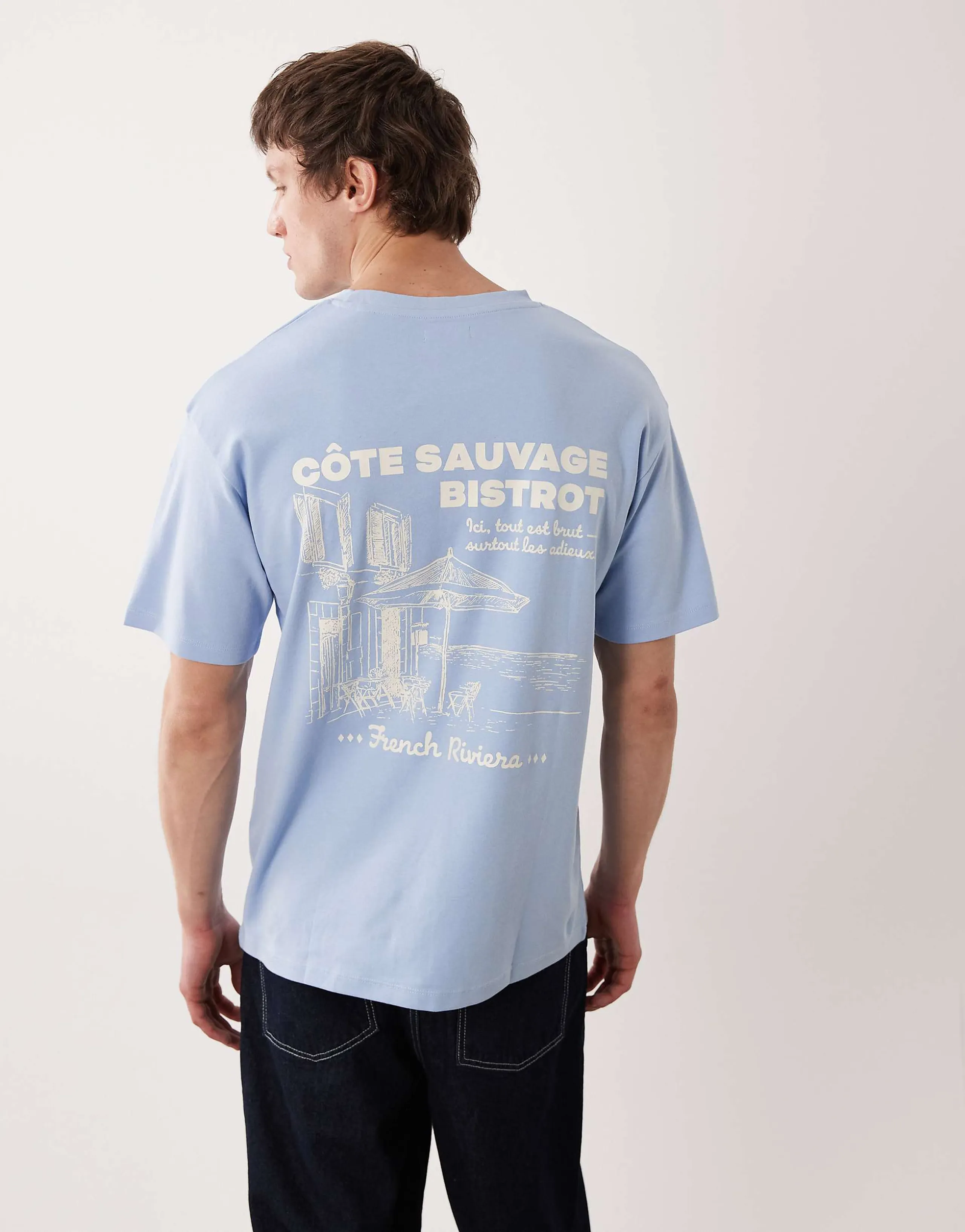 Jack & Jones Premium heavyweight T-shirt with back print in light blue