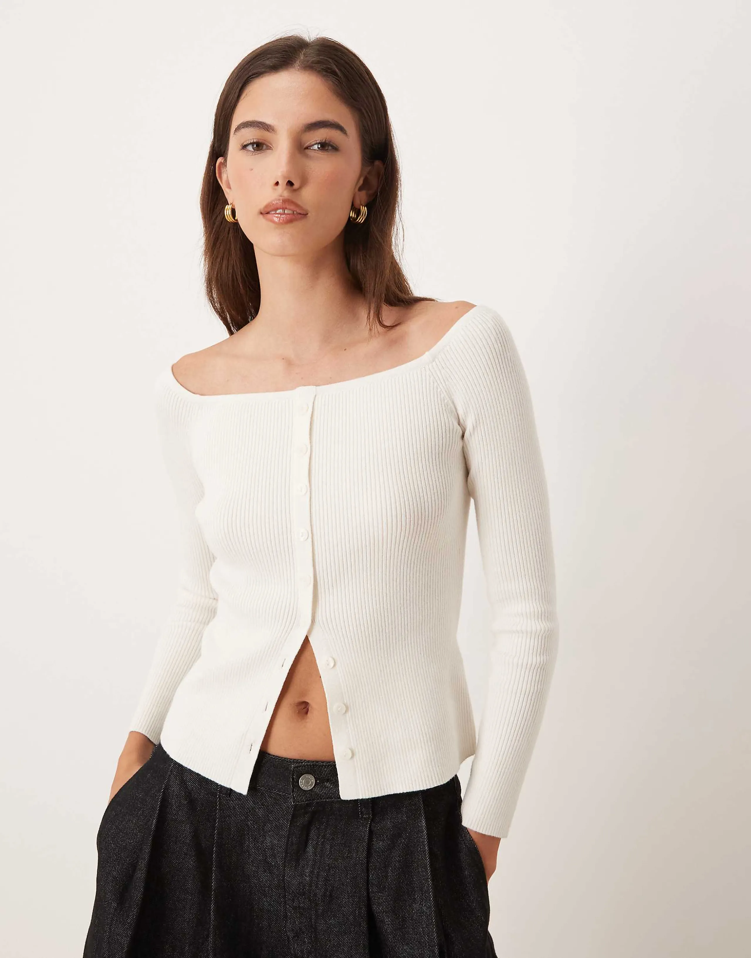 Abercrombie & Fitch button up off shoulder top in cream