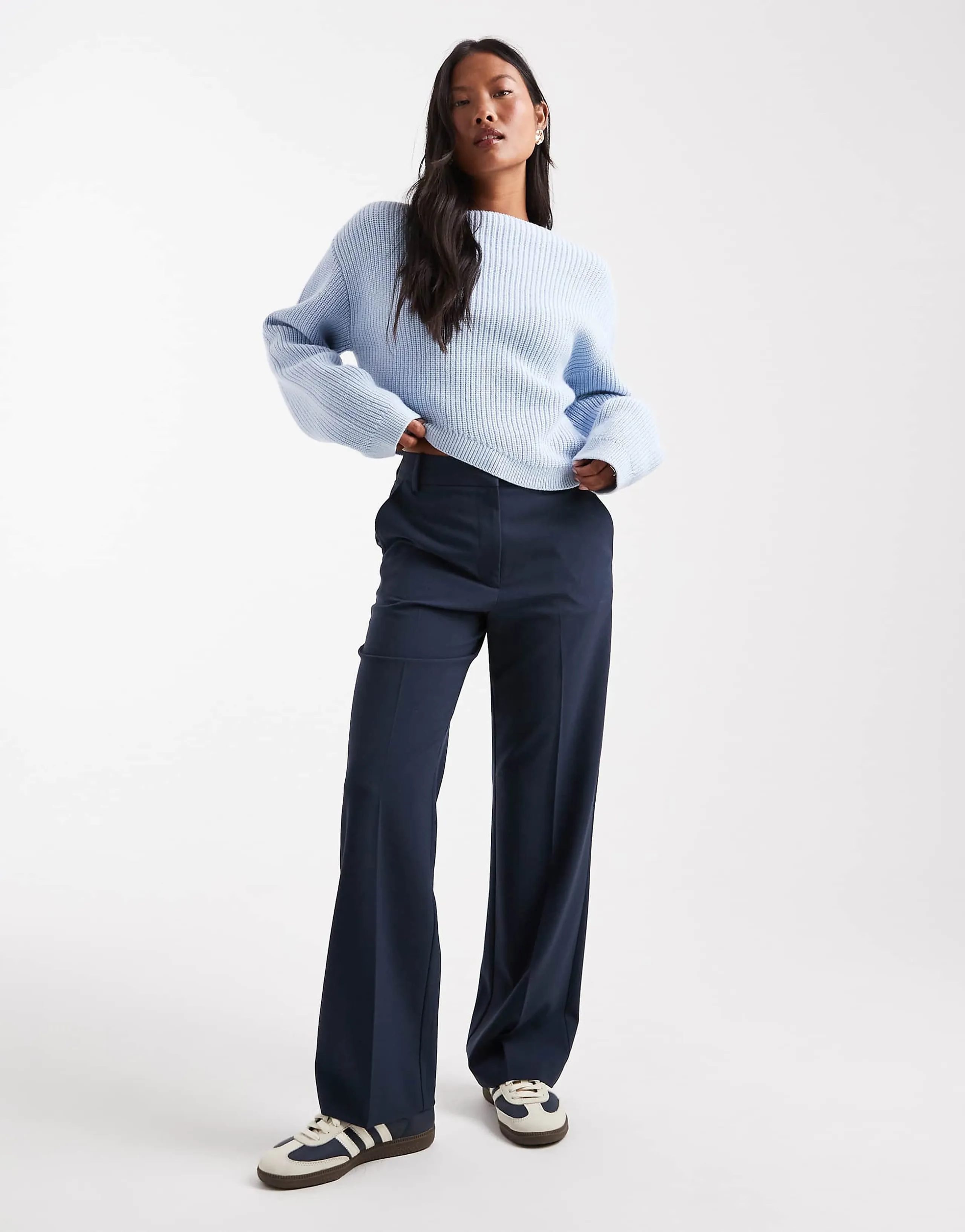 ASOS DESIGN Petite tailored slim straight pants in navy