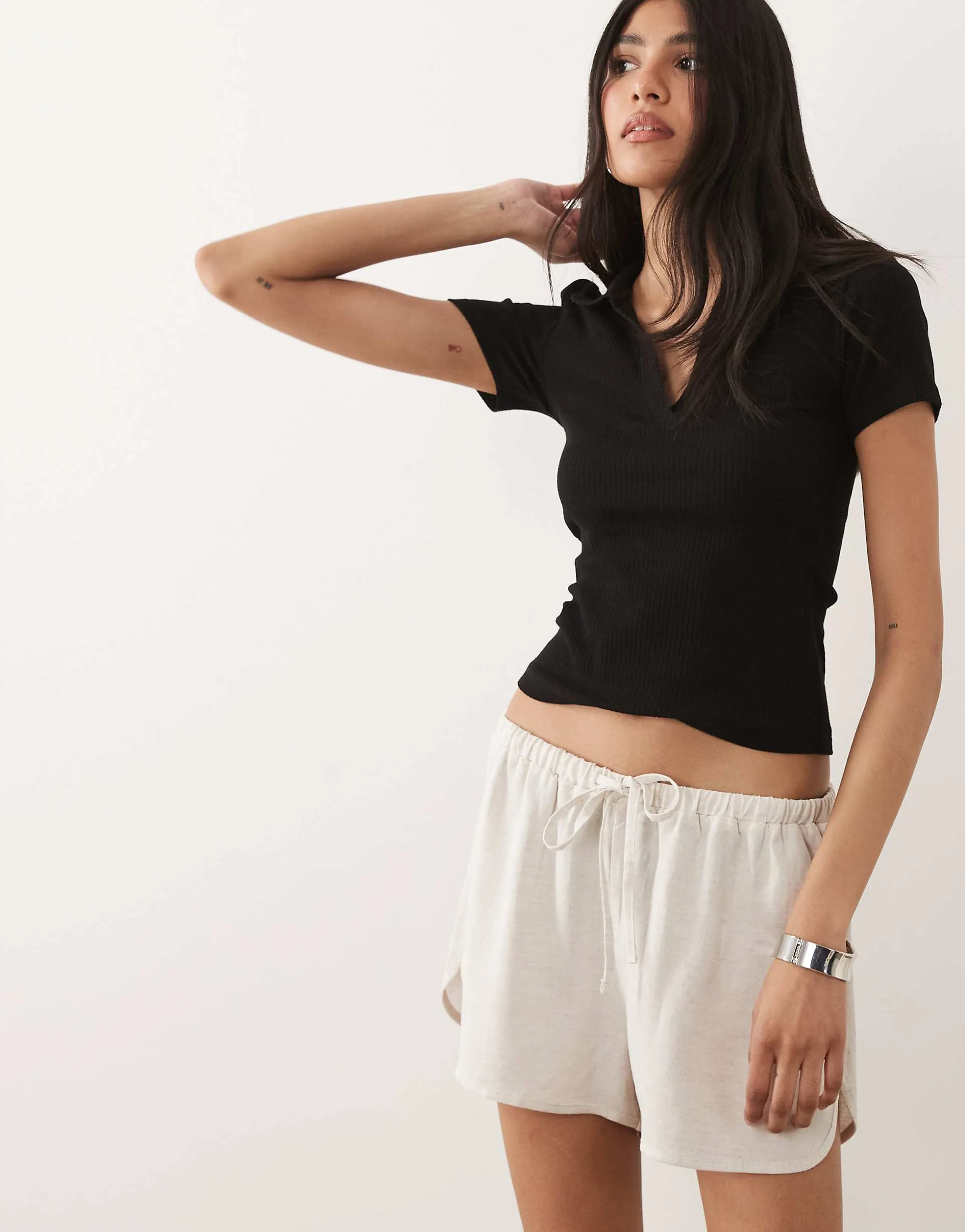 ASOS DESIGN linen blend micro running shorts in natural