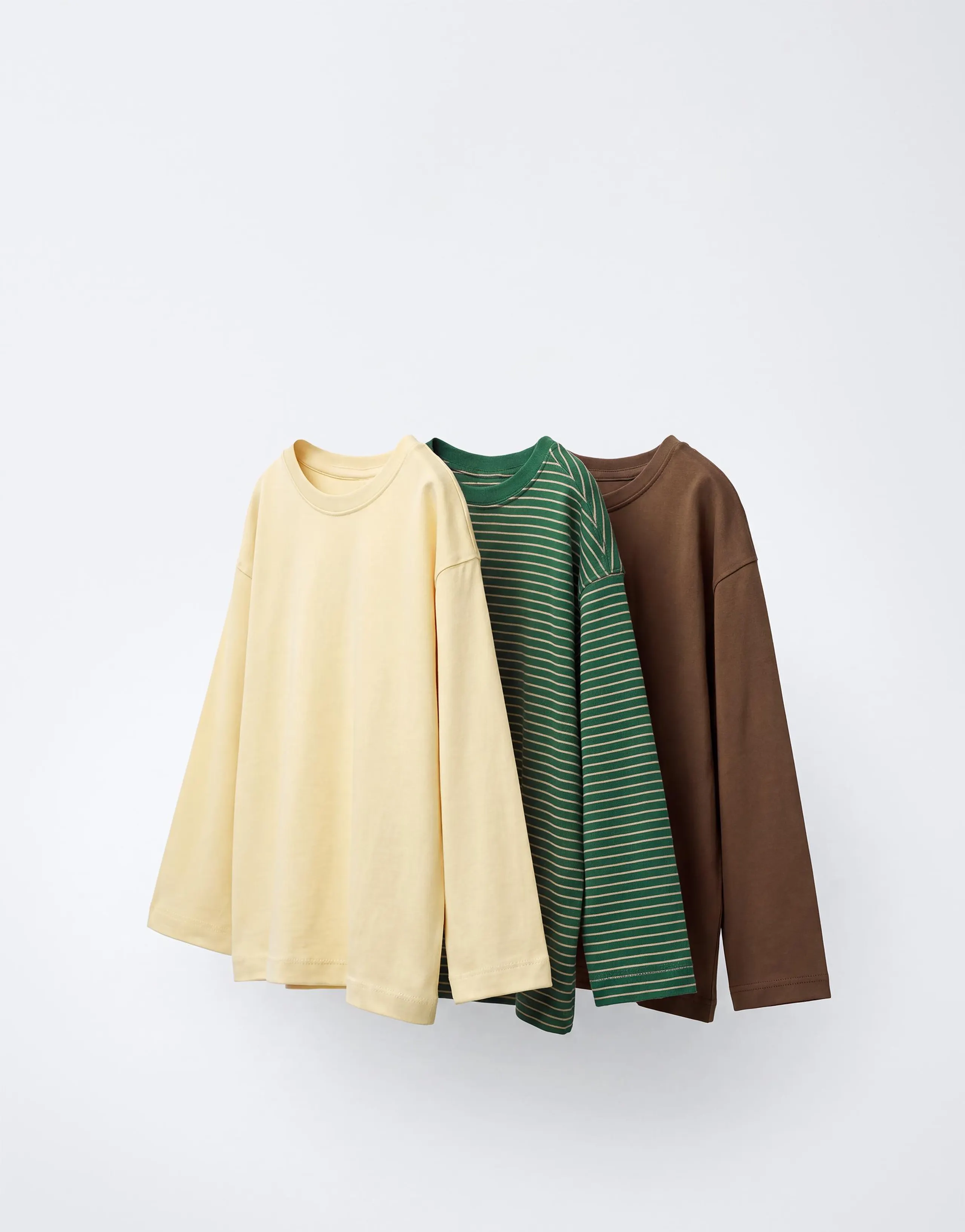 STRIPED AND PLAIN LONG SLEEVE 3-PACK T-SHIRTS