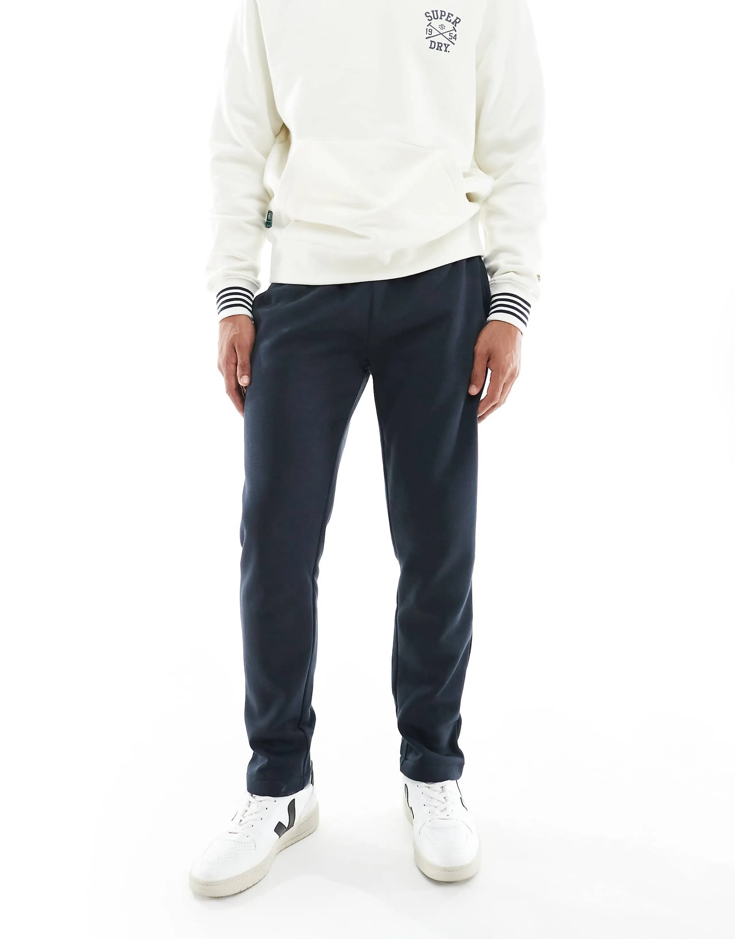 Brave Soul straight leg sweatpants with drawstring waist in navy