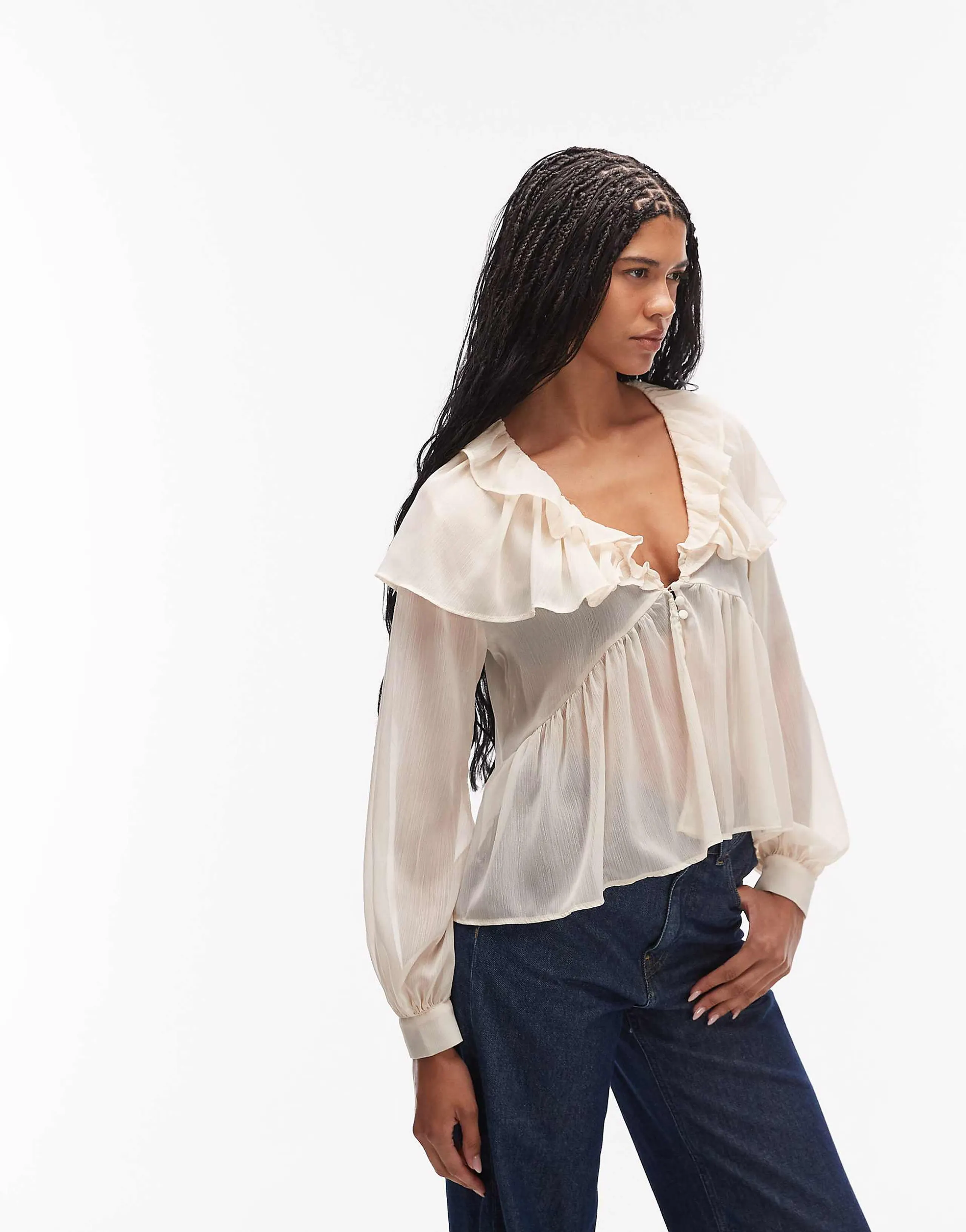 ASOS DESIGN chiffon cape blouse with frills in cream