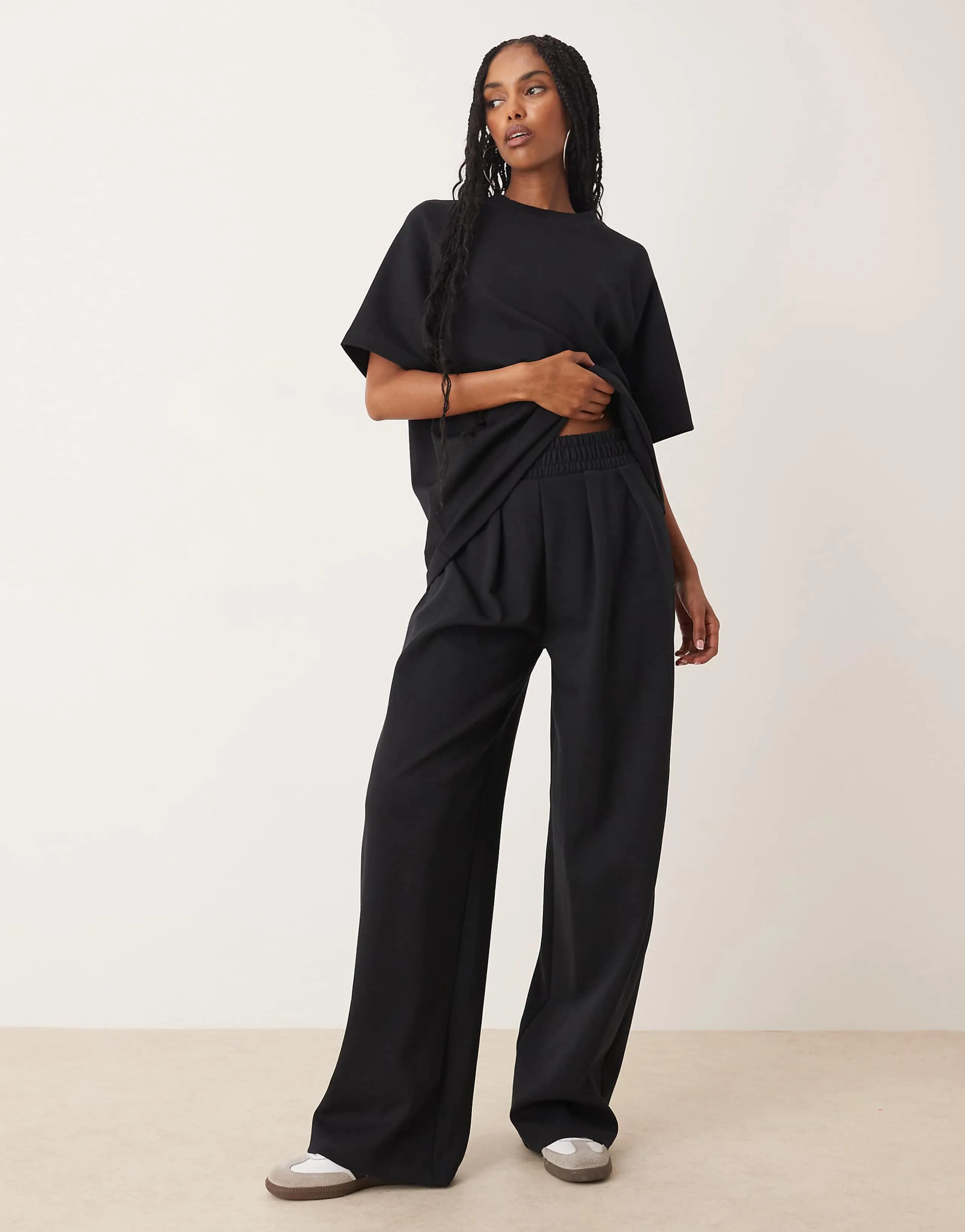 ASOS DESIGN interlock super wide leg pants in black