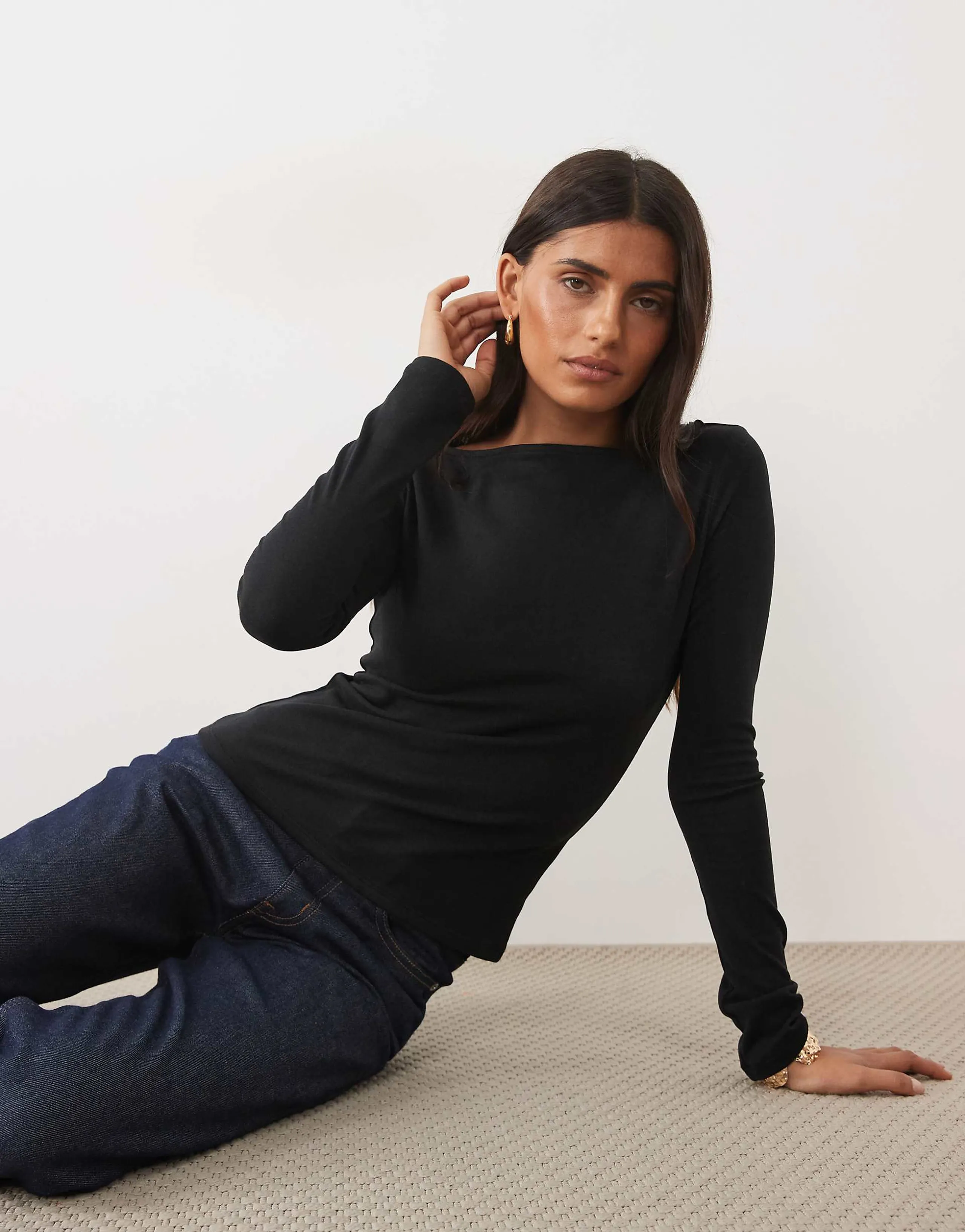 ASOS DESIGN supersoft long sleeve top in black