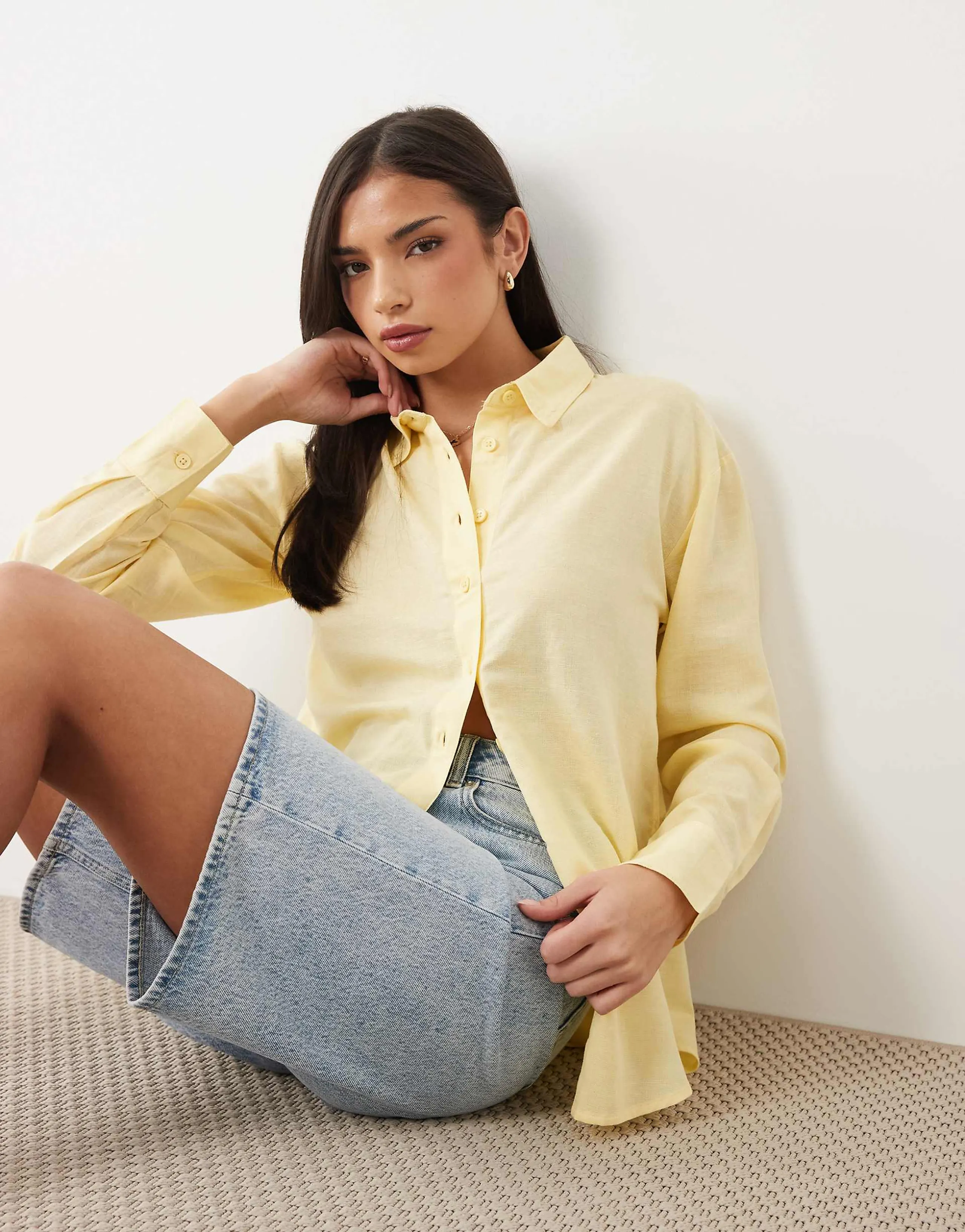 ASOS DESIGN linen blend shirt in buttermilk