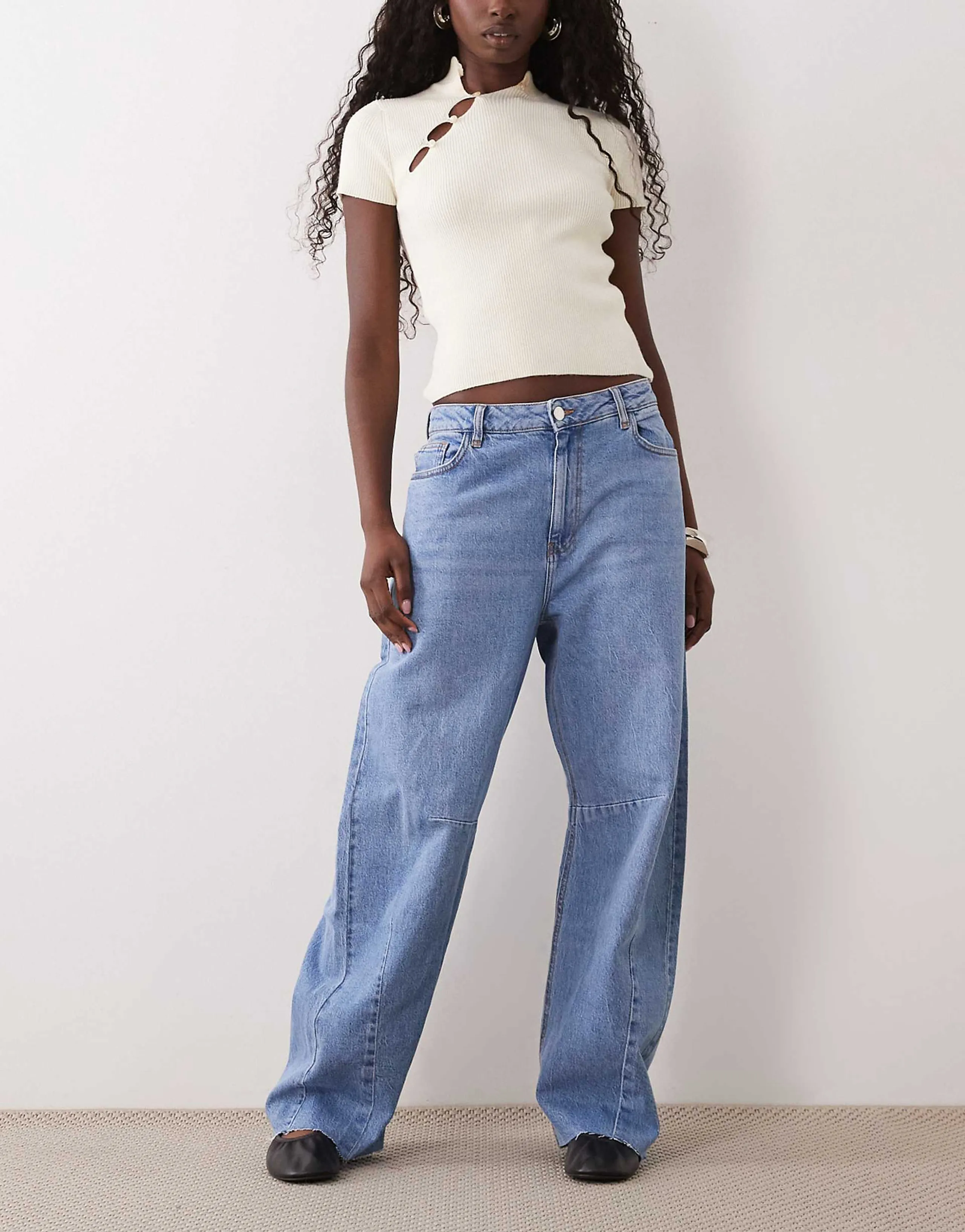 Nobody's Child stretch horseshoe seam detail jeans in blue