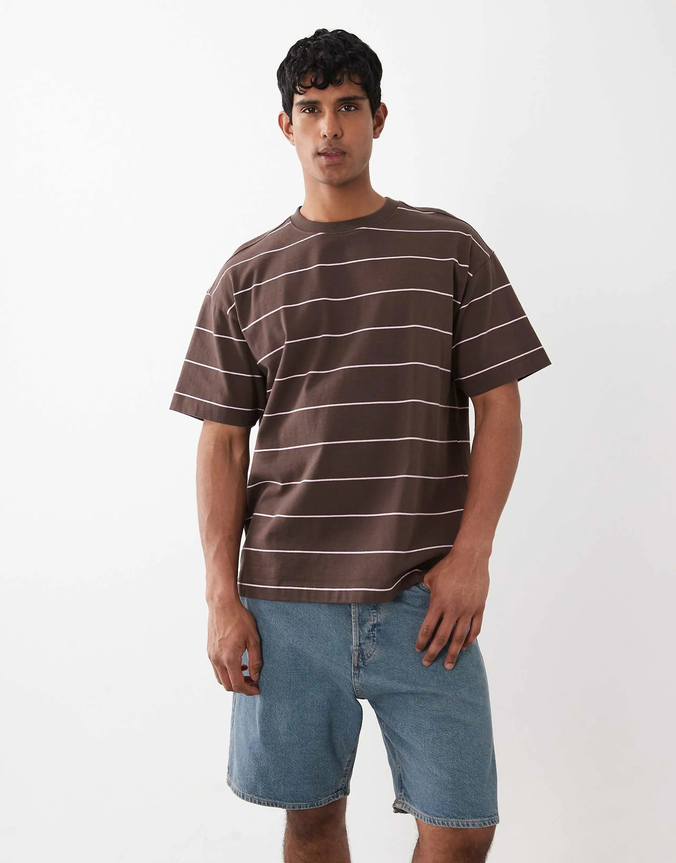 Cotton On box fit T-shirt in chocolate stripes