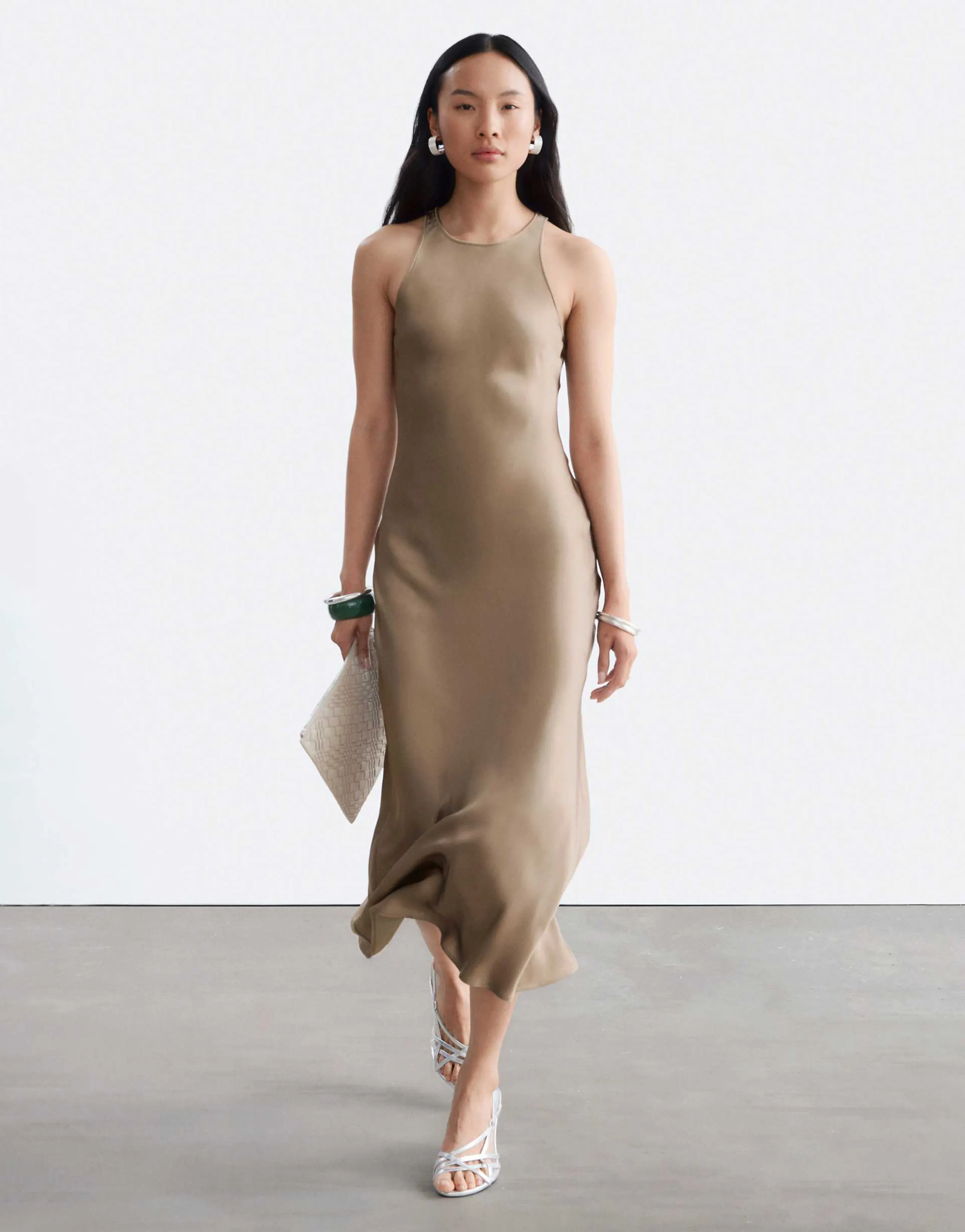 & Other Stories bias cut satin midi dress in champagne