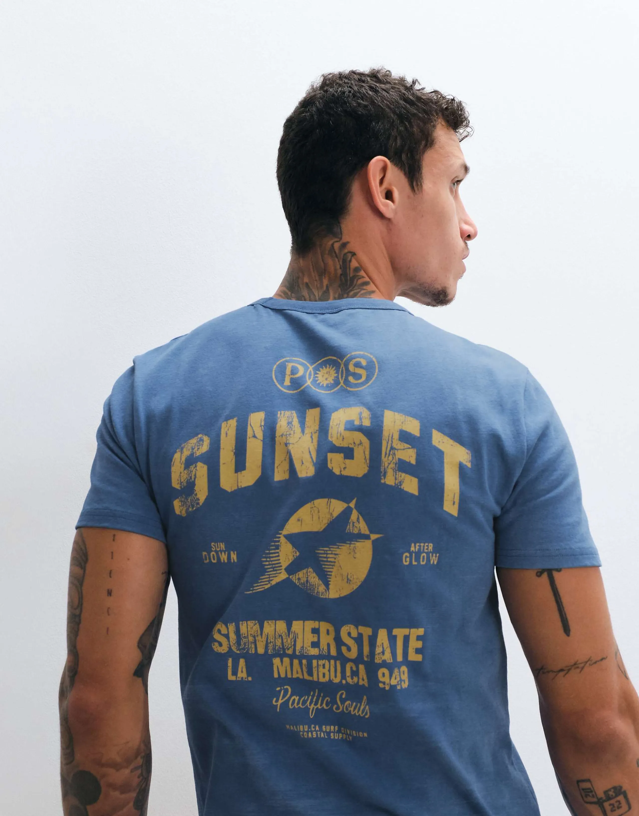 ASOS DESIGN regular T-shirt with text graphic in navy wash