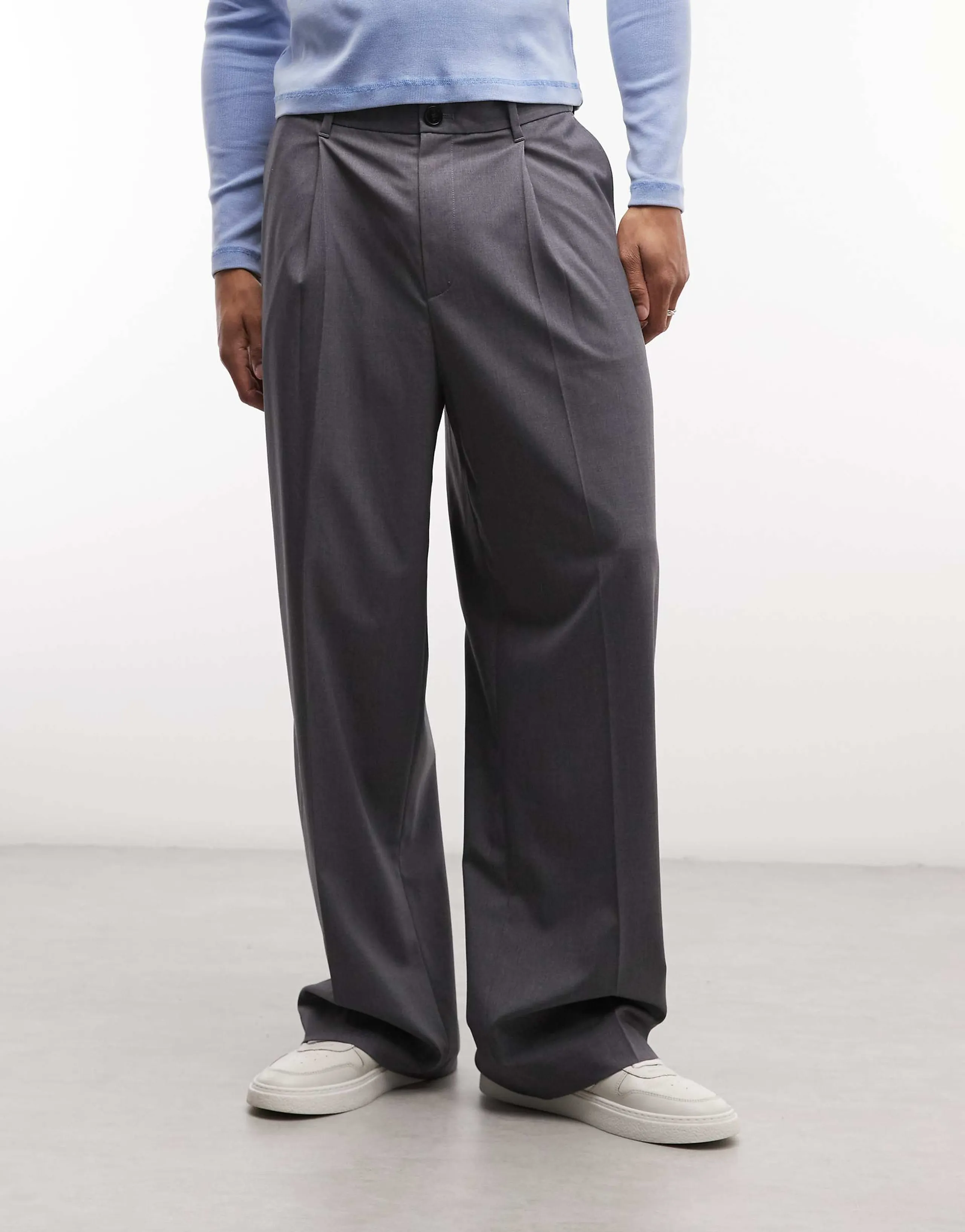 Weekday Uno loose fit tailored pants in gray melange