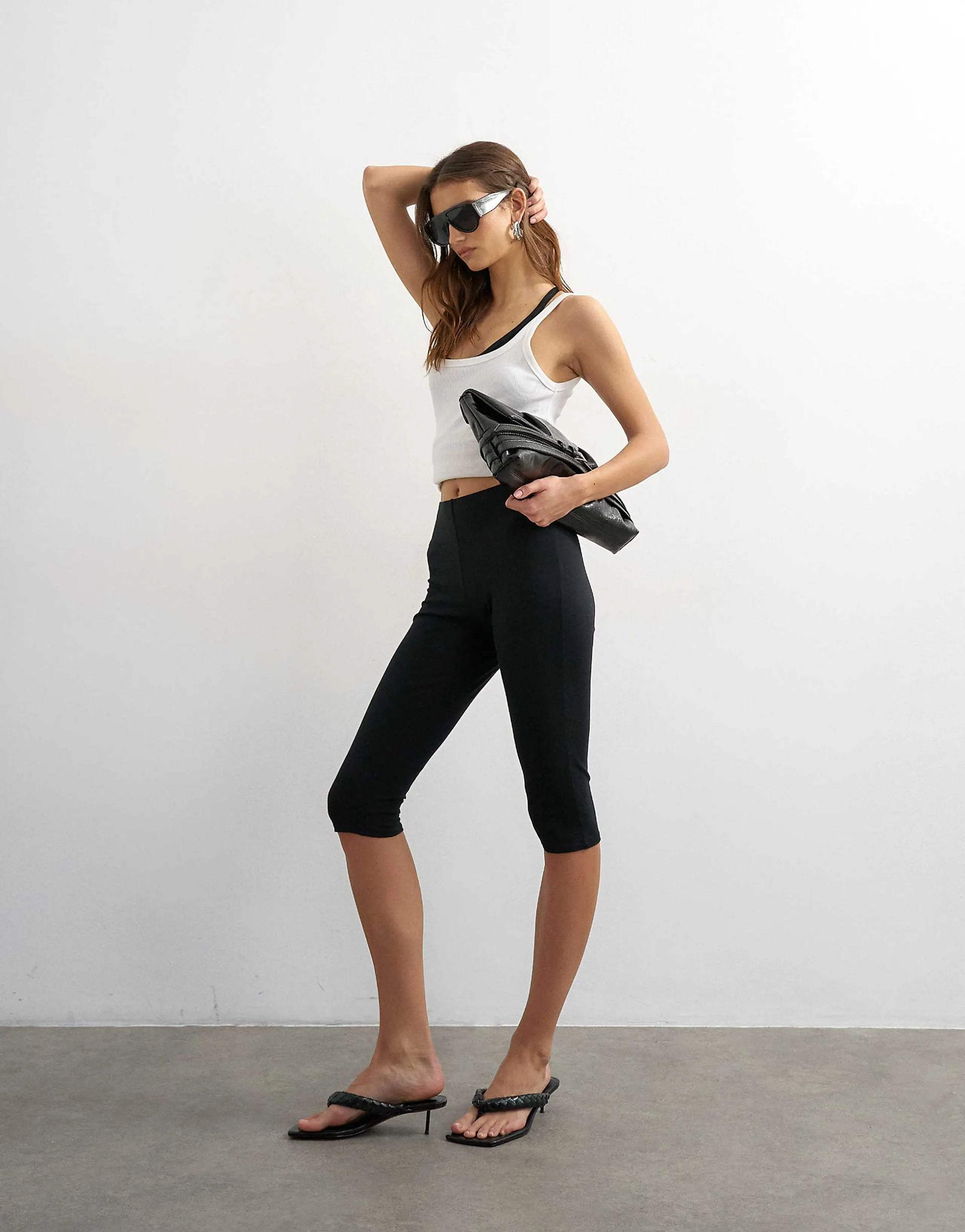 Topshop jersey capri leggings in black