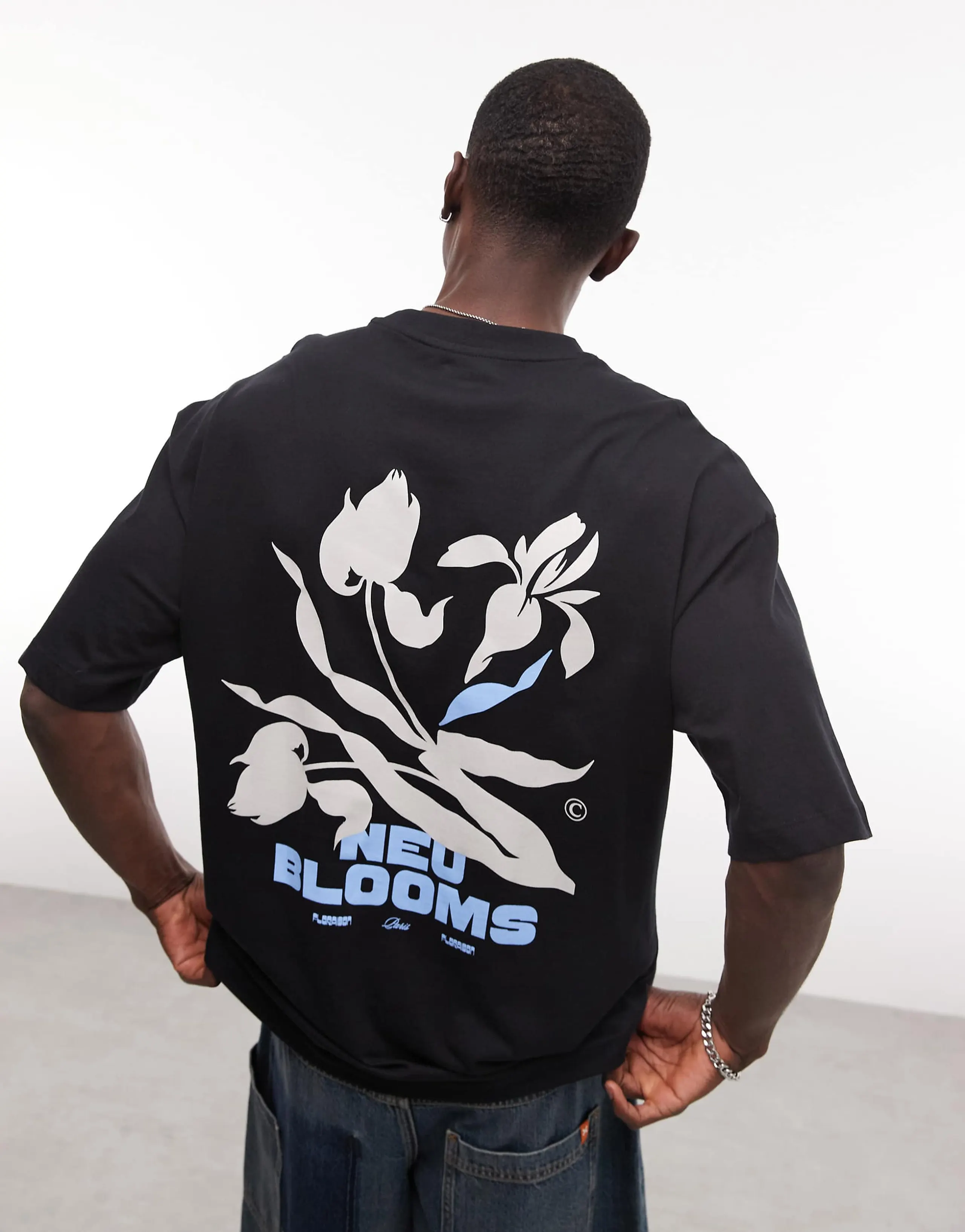 ASOS DESIGN oversized t-shirt with floral graphic in black