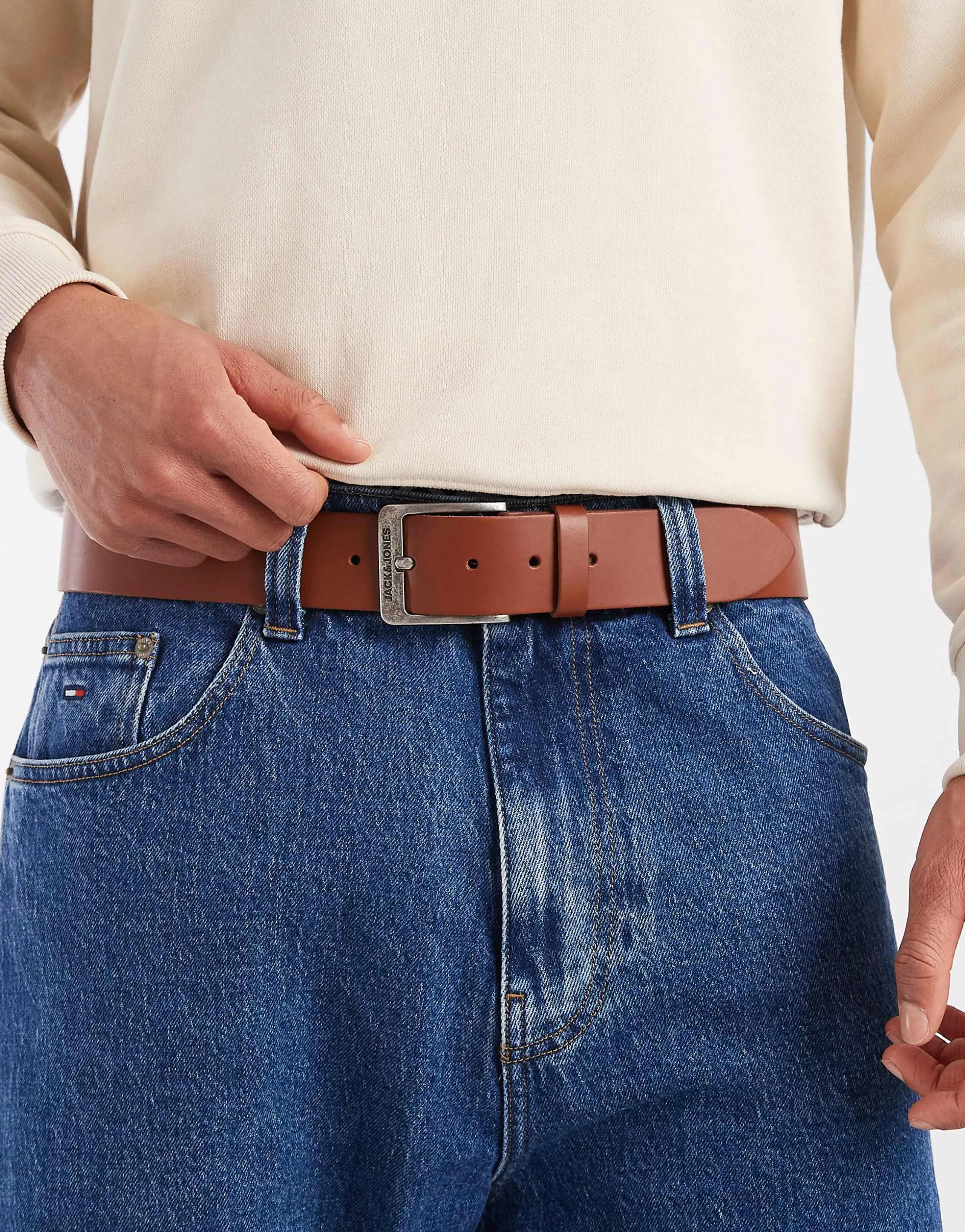 Jack & Jones leather belt in tan