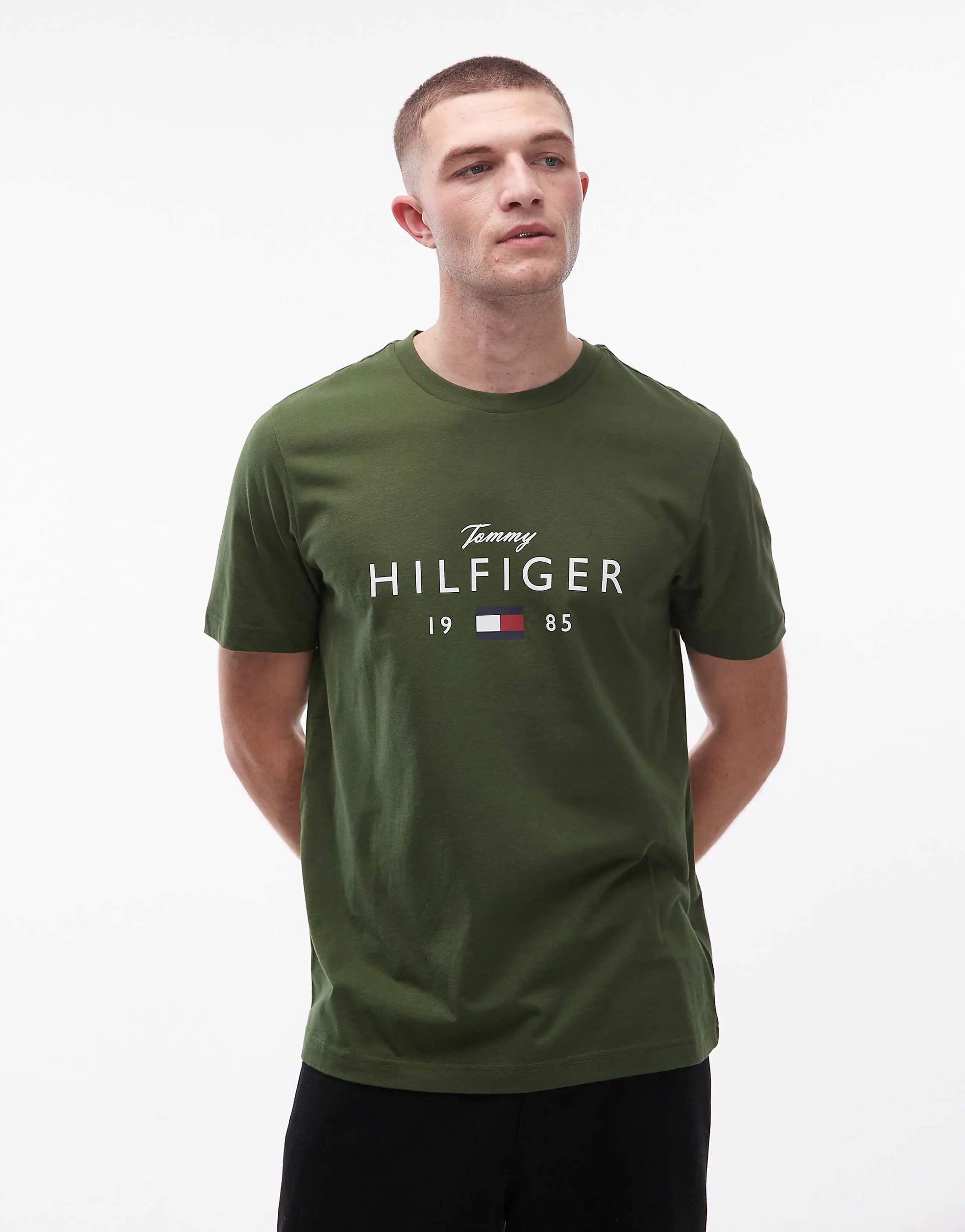 Tommy Hilfiger stacked center logo t-shirt in dark green