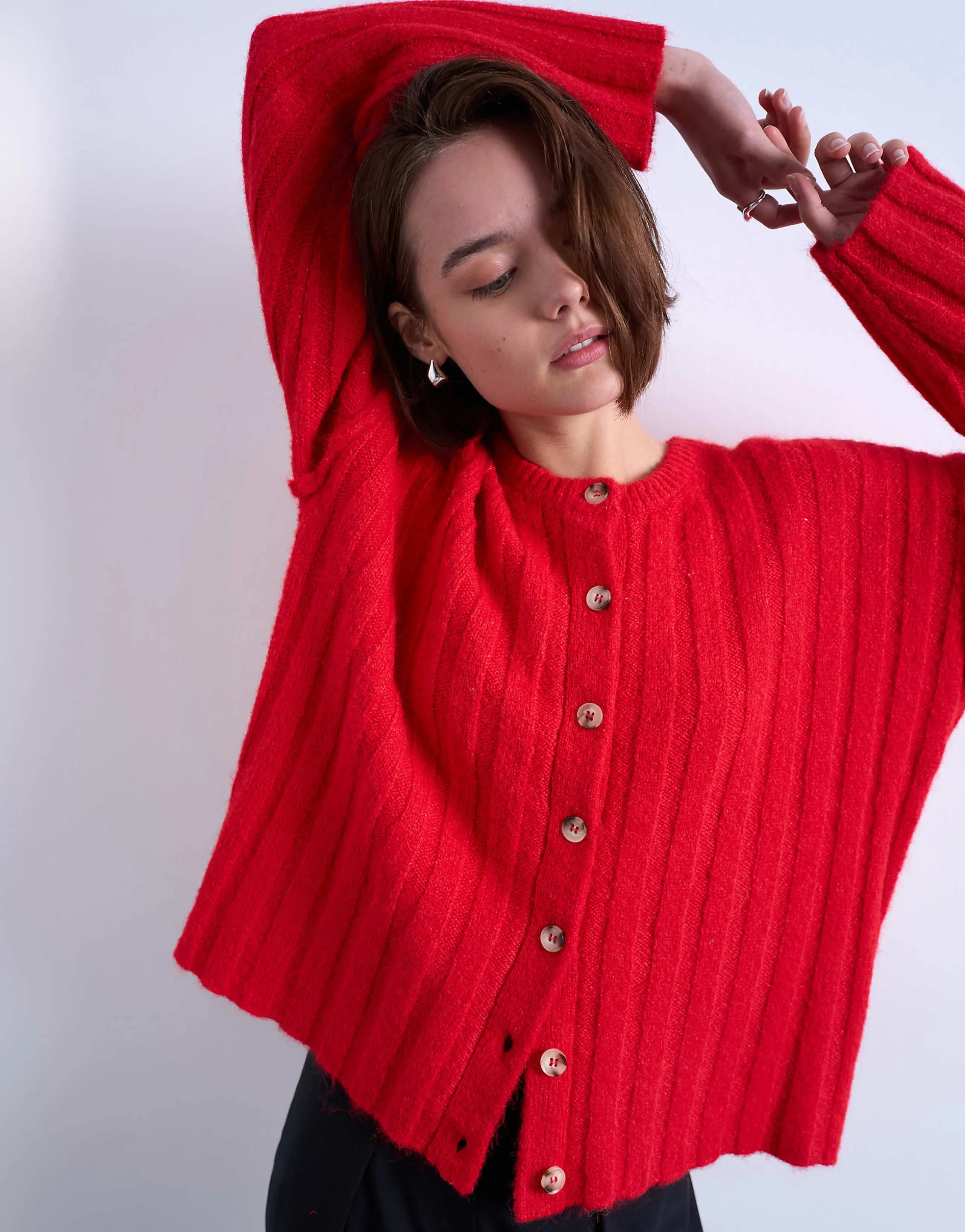 Topshop knit wider ribbed cardigan in rust