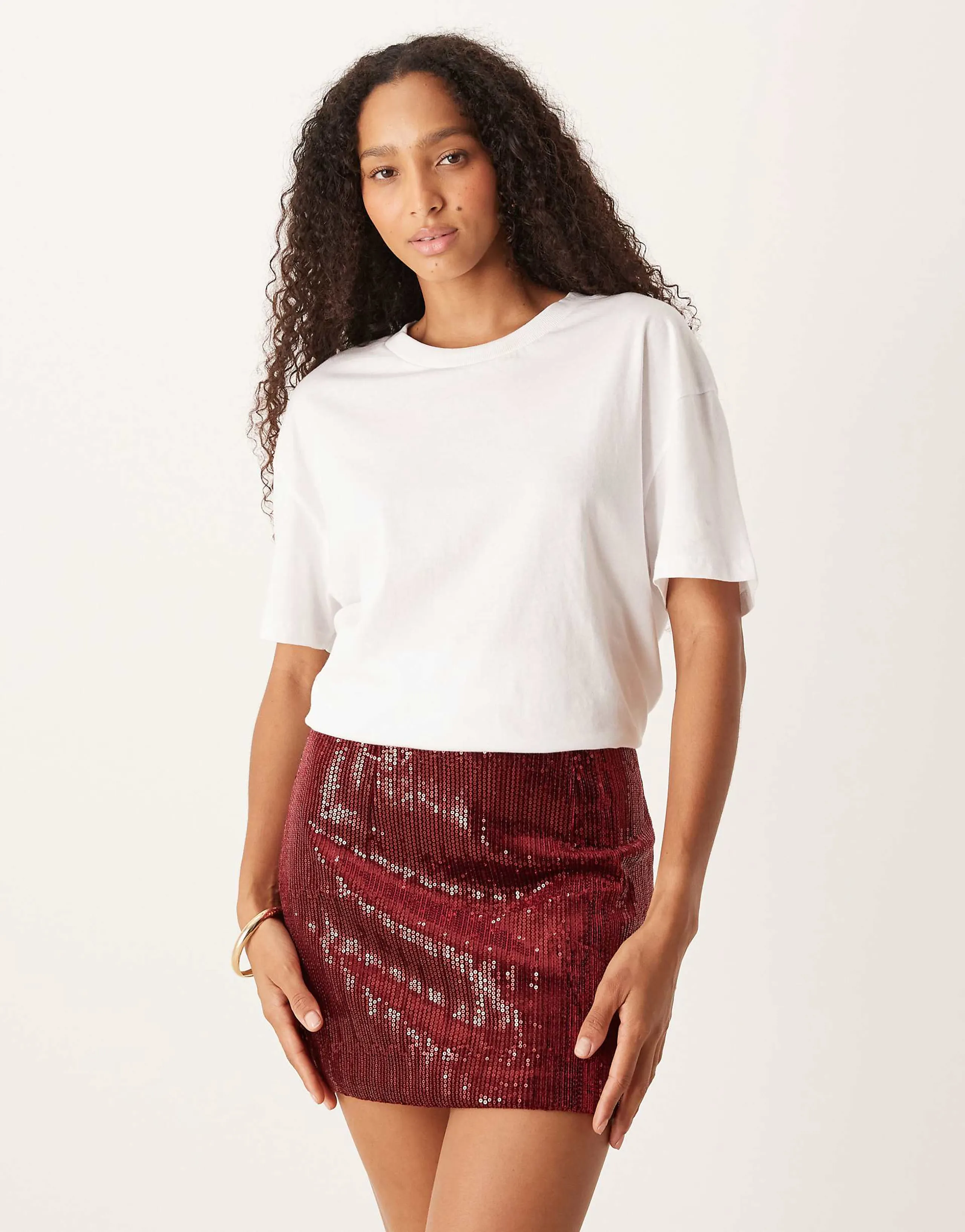 Amy Lynn sequin velvet mix mini skirt in red