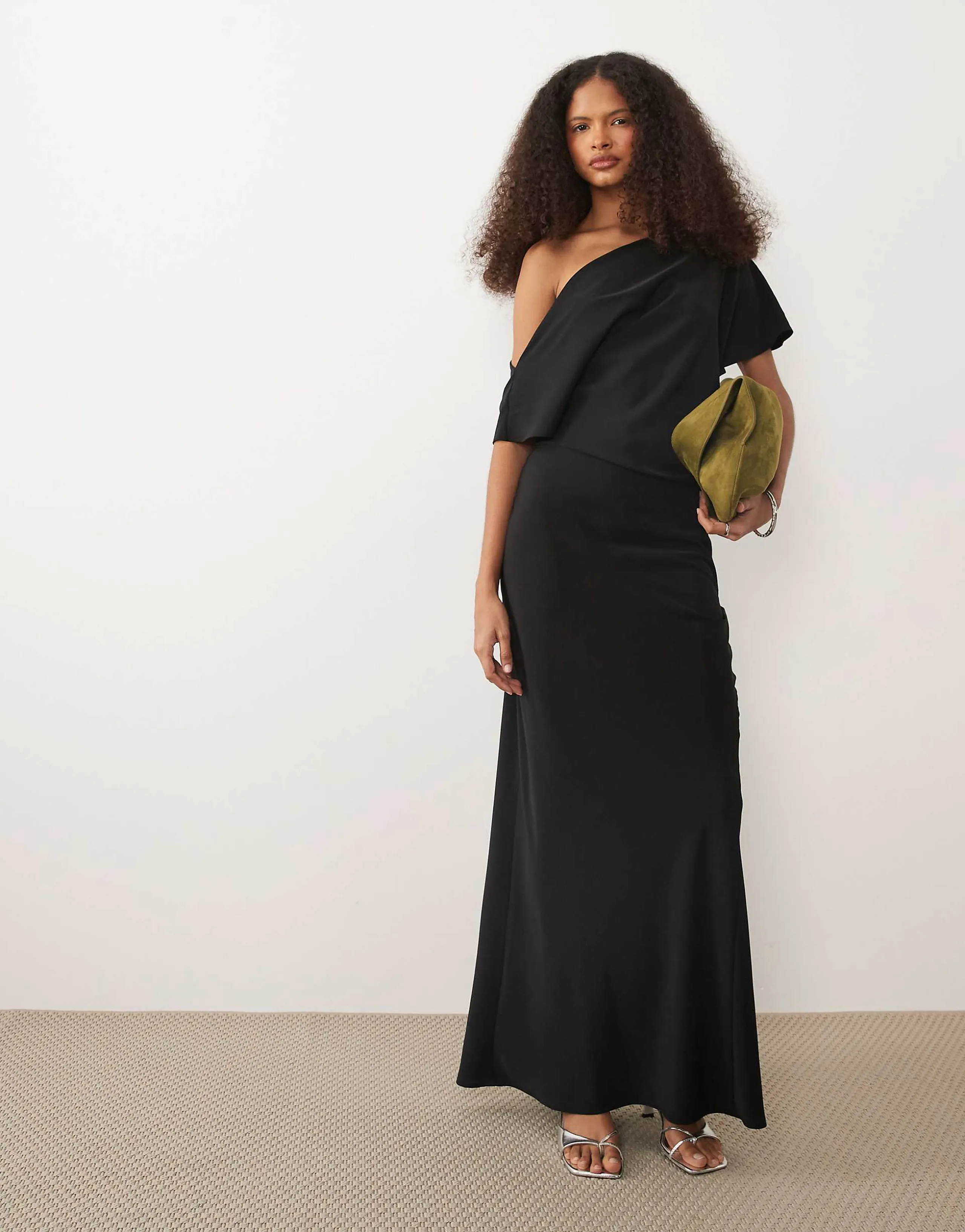 ASOS DESIGN draped asymmetric neck maxi dress in black