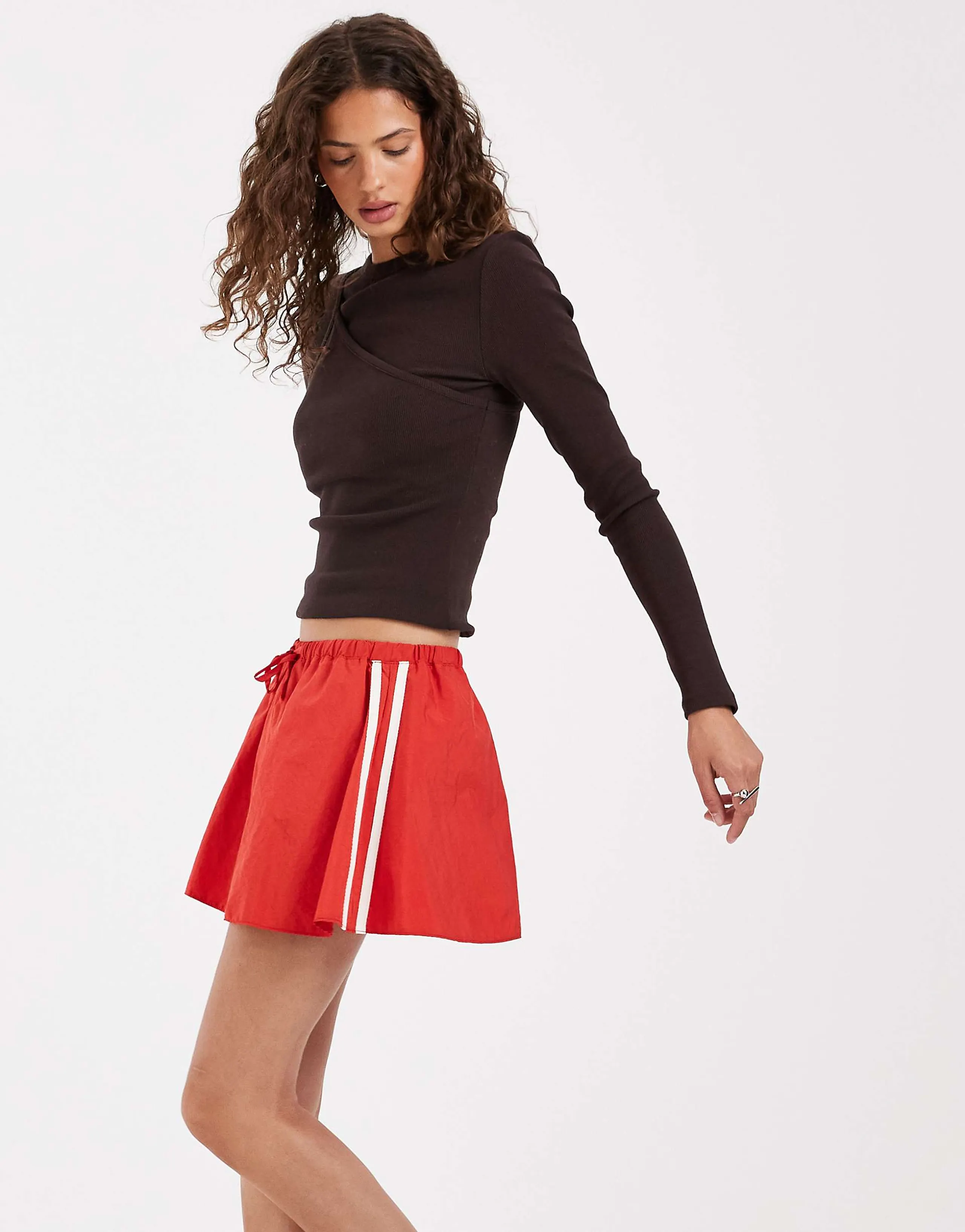 ASOS DESIGN techy side stripe micro mini skirt in red