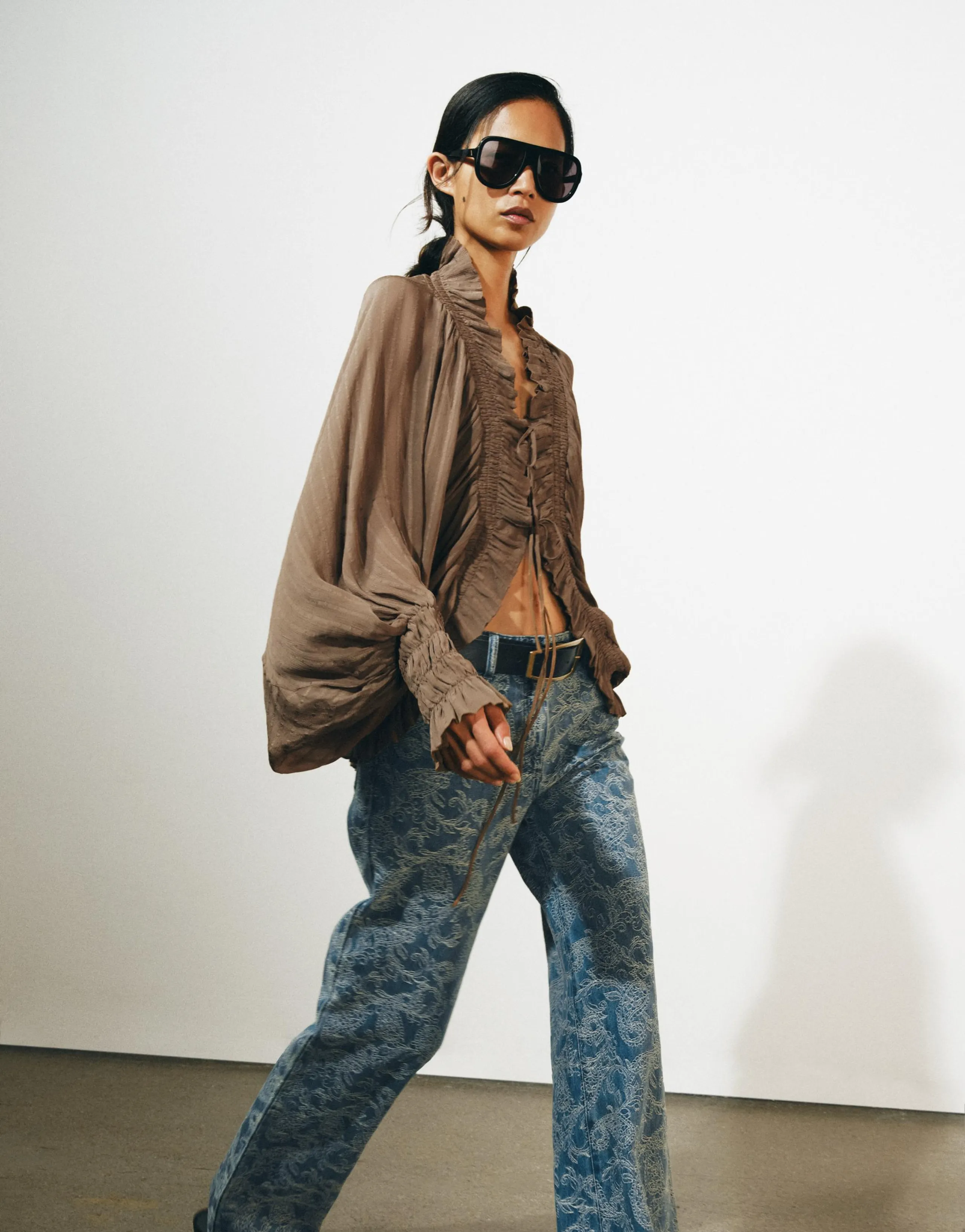 ZW COLLECTION HIGH-WAIST JACQUARD FLARE JEANS
