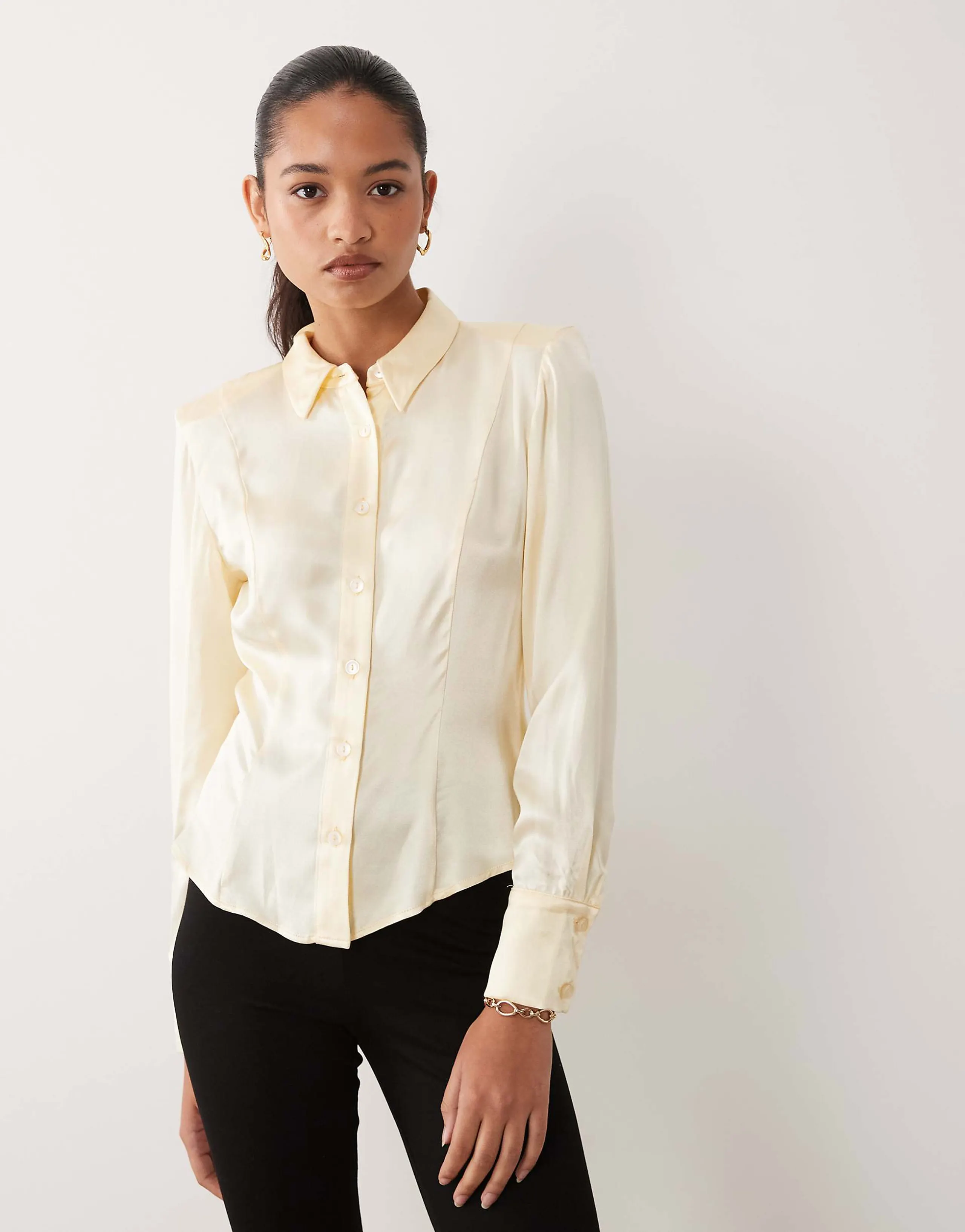 Miss Selfridge satin fitted shirt with shoulder pads