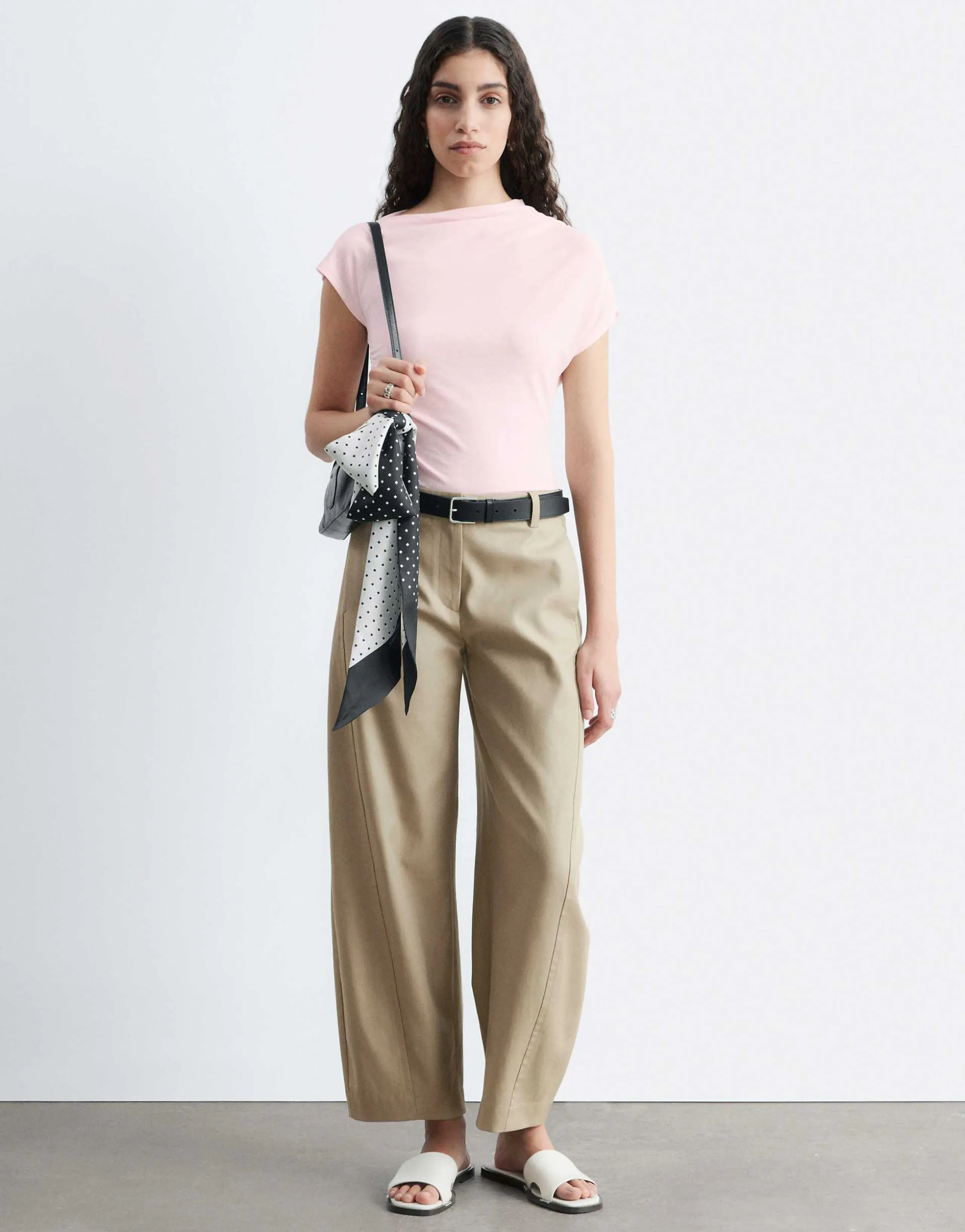 & Other Stories cotton barrel leg pants in mushroom