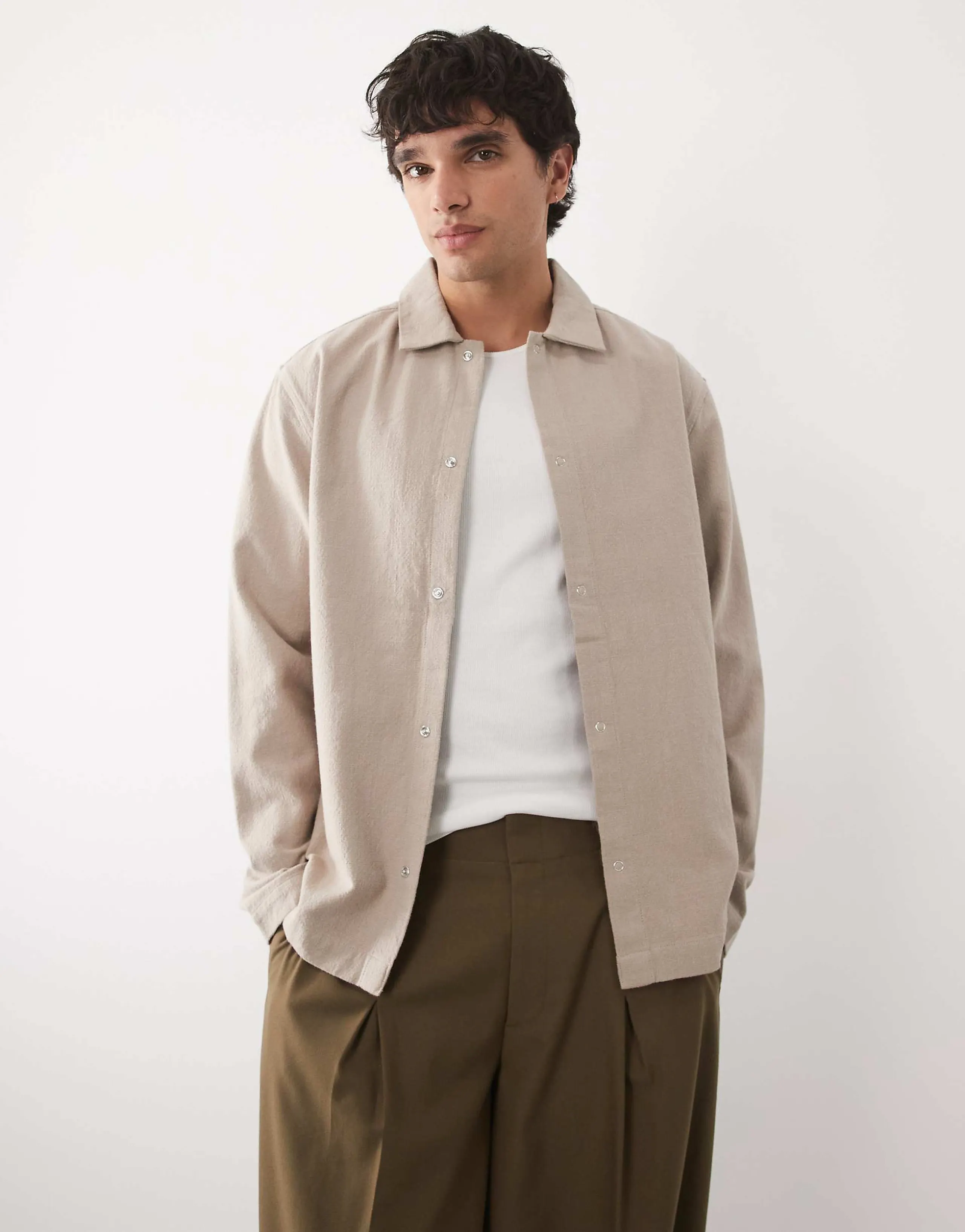ASOS DESIGN overshirt with snaps in beige
