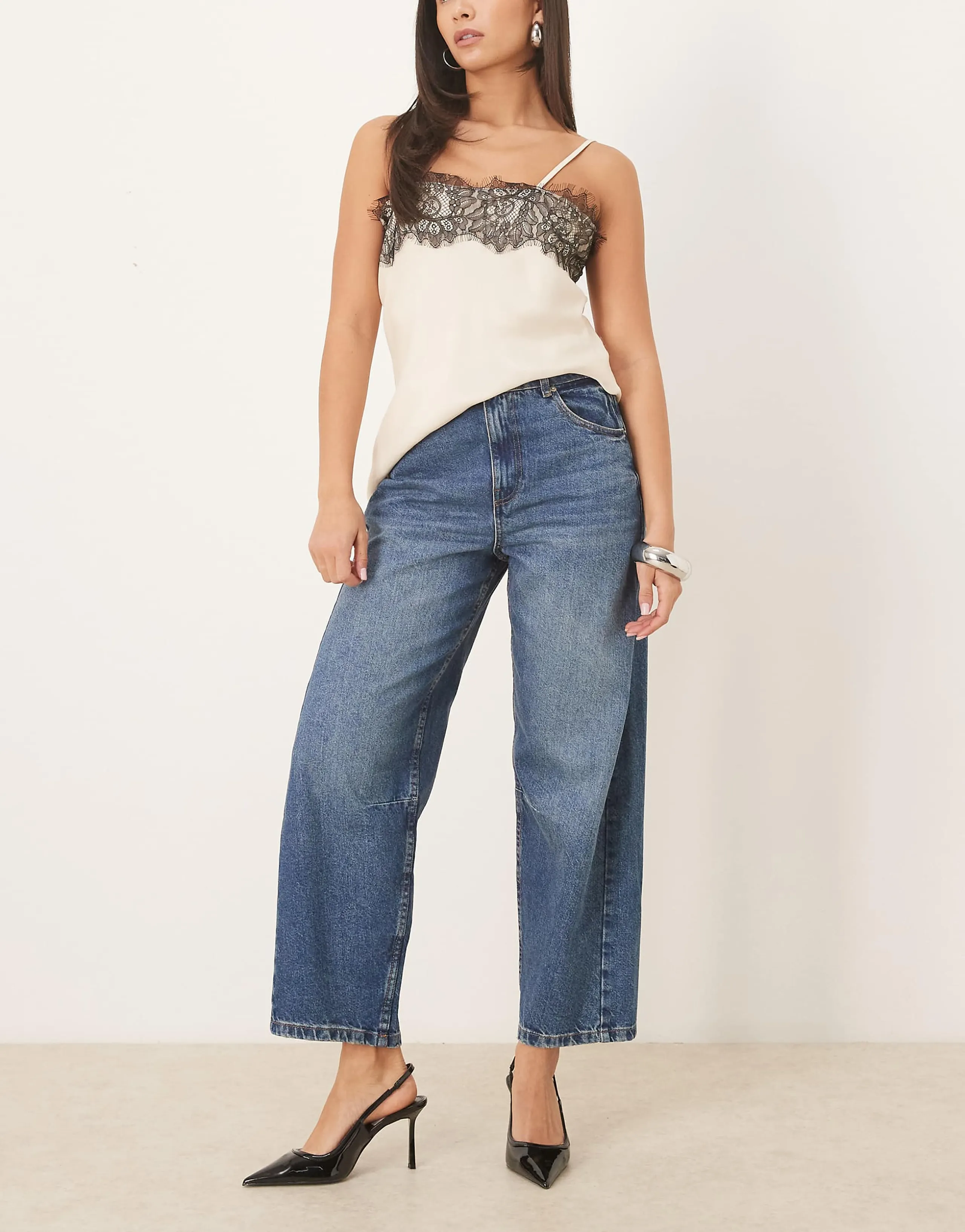 ASOS DESIGN ankle grazer barrel leg jeans with cinch in light wash