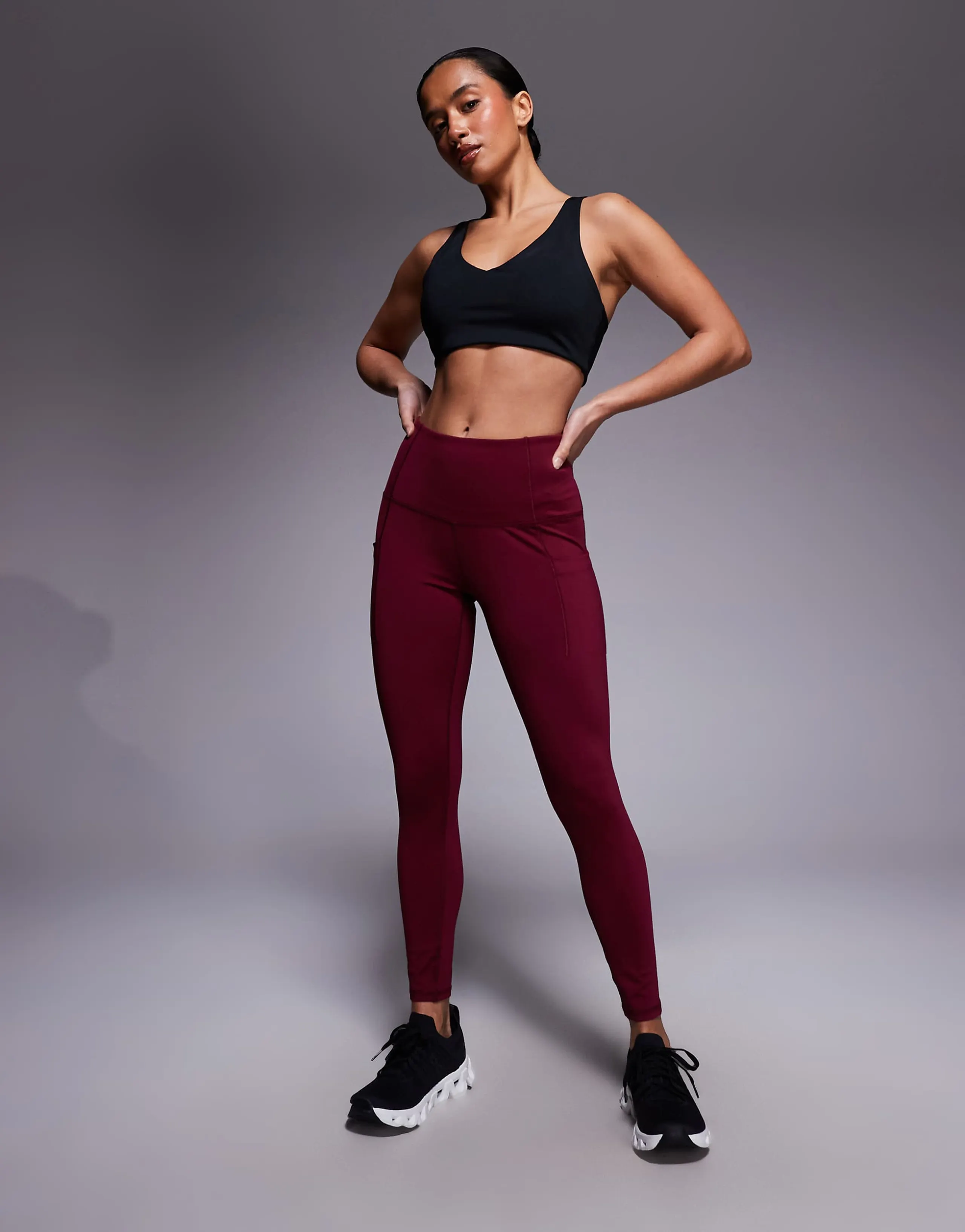 4505 Petite active waist snatching high rise gym leggings in cherry red