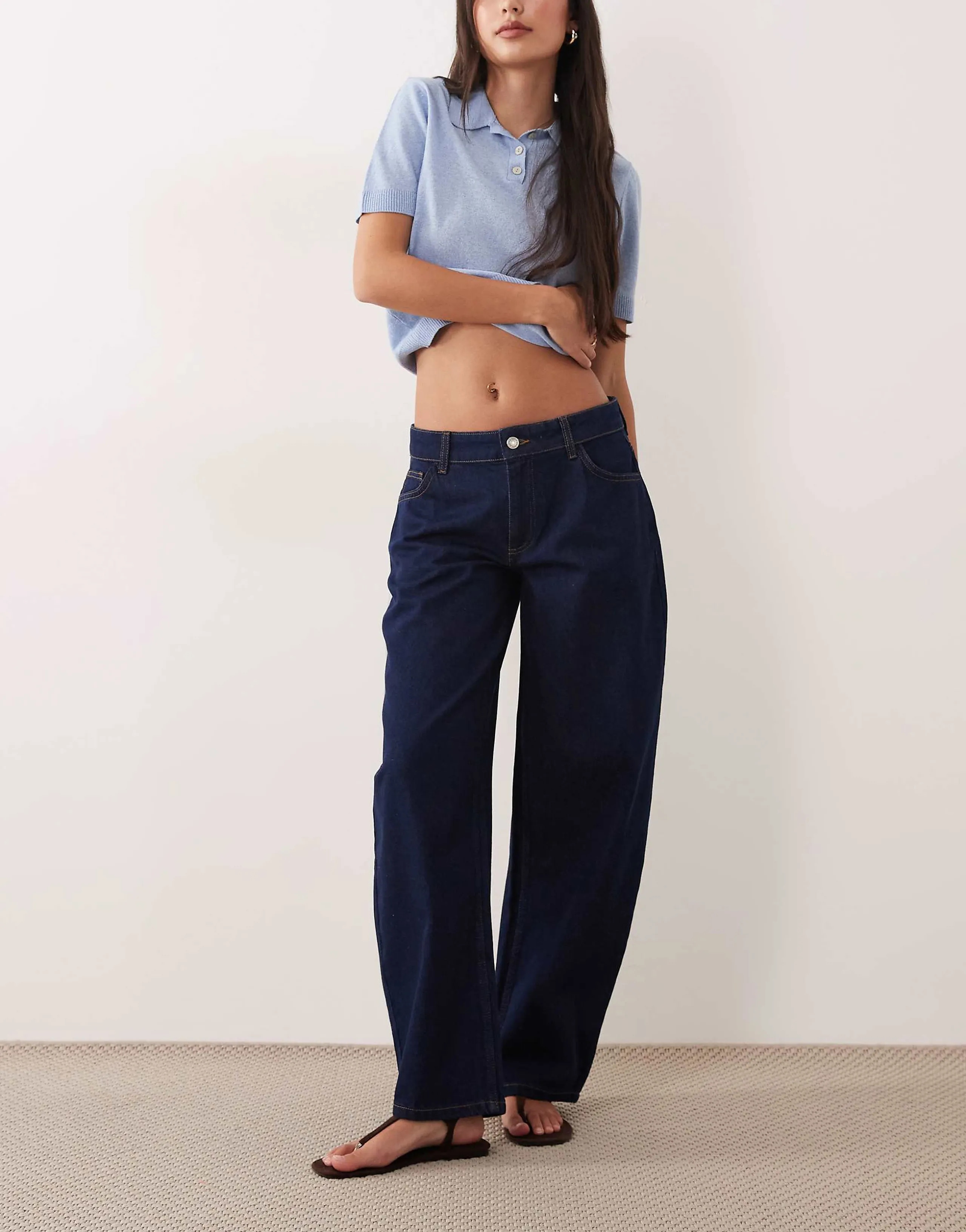 ASOS DESIGN low rise barrel leg jeans in indigo