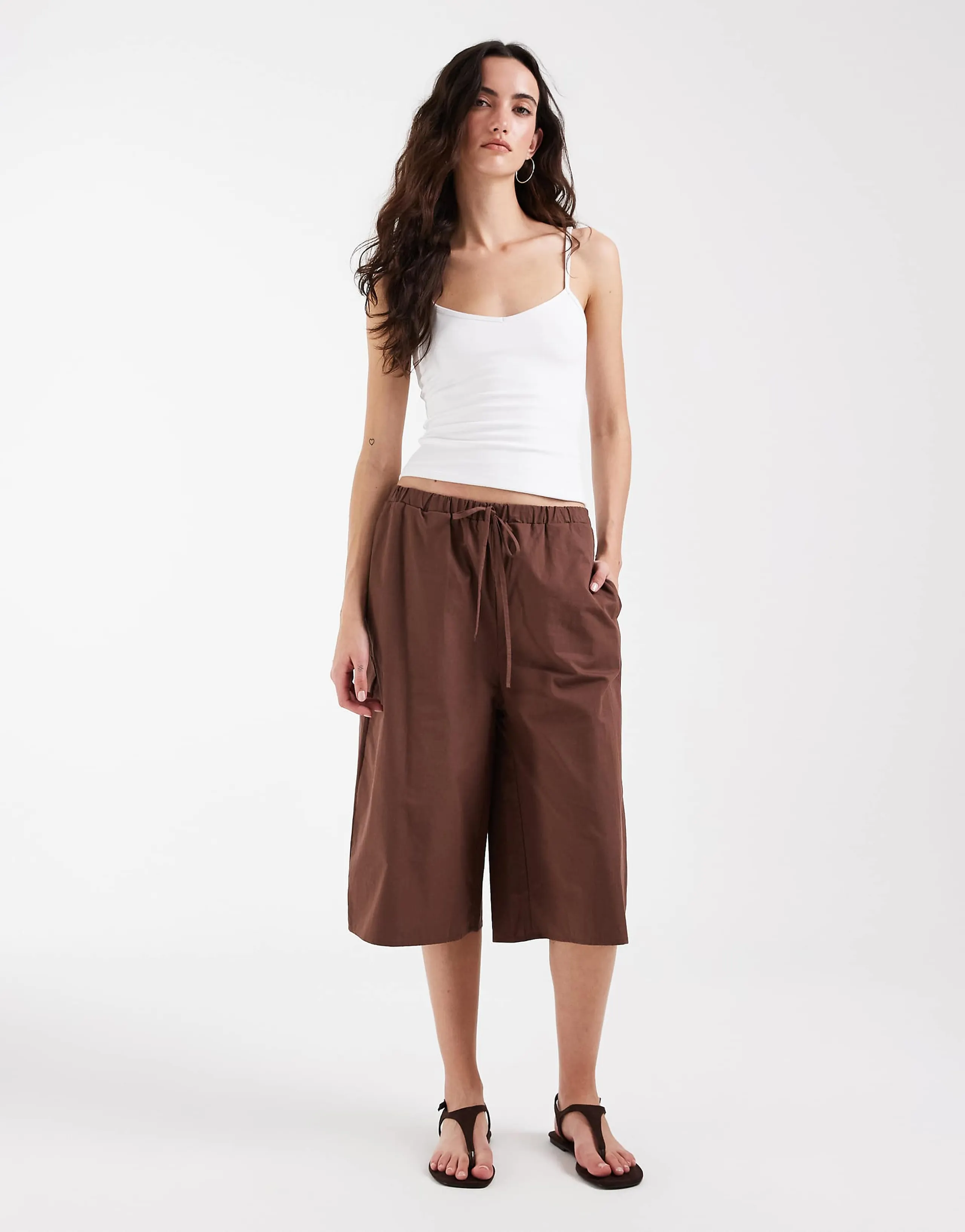 ASOS DESIGN cotton longline bermuda shorts in chocolate