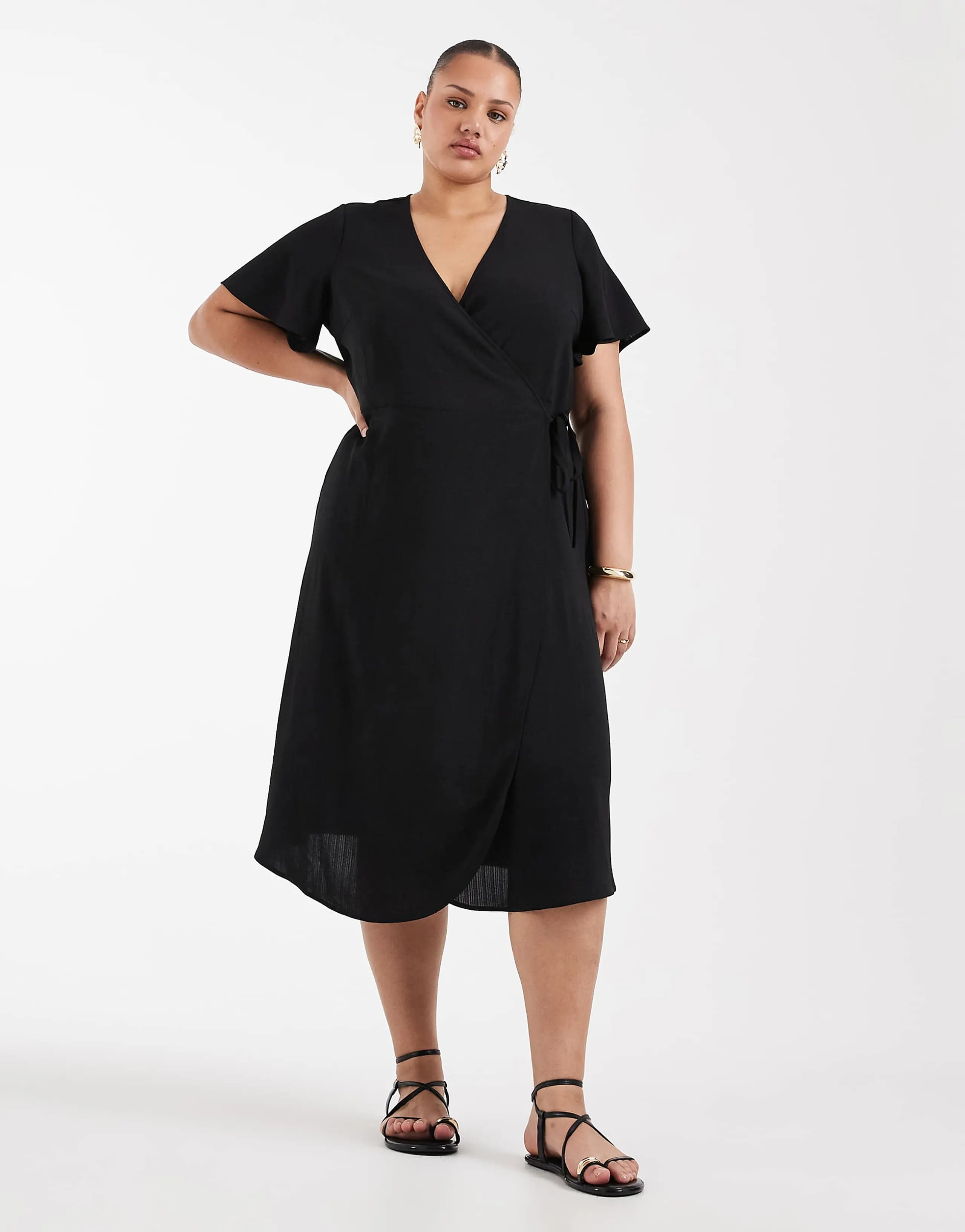 ONLY Curve wrap midi dress in black