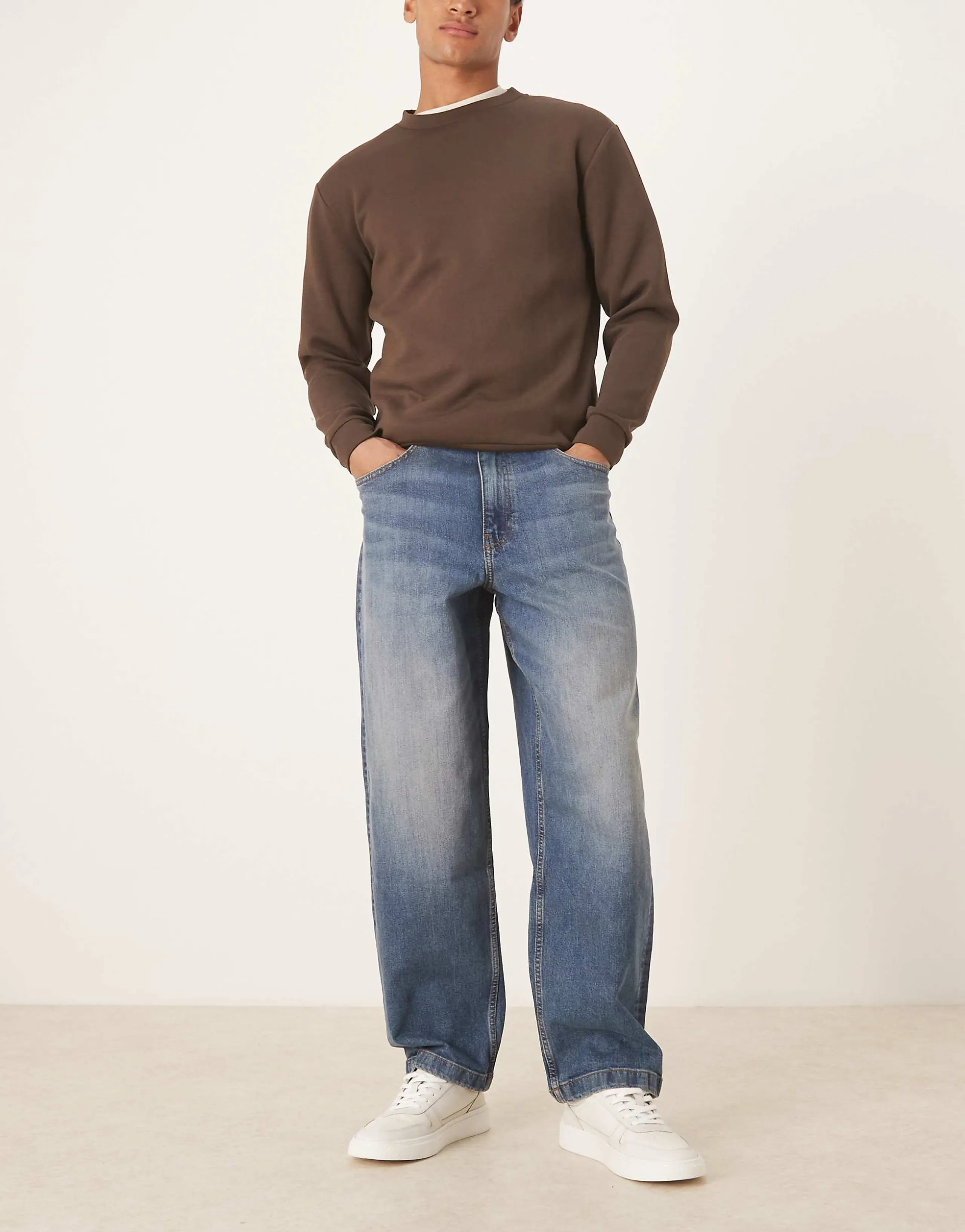 ASOS DESIGN loose jeans in mid wash blue