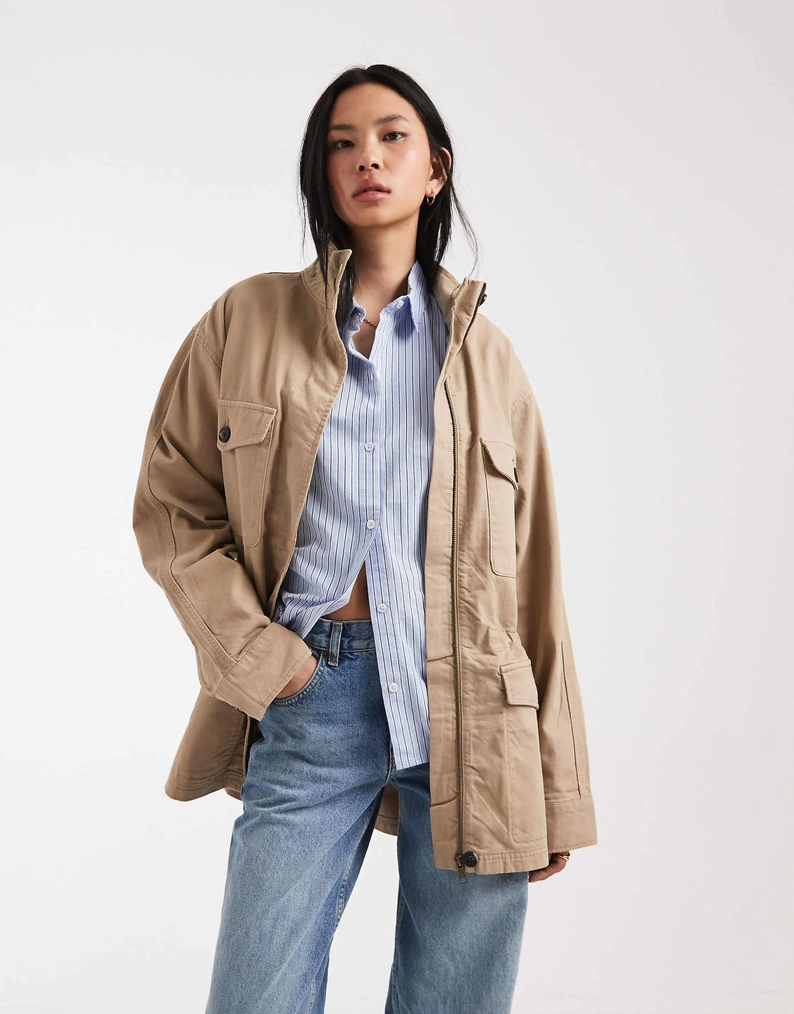 ASOS DESIGN Tall cotton four pocket parka jacket in stone