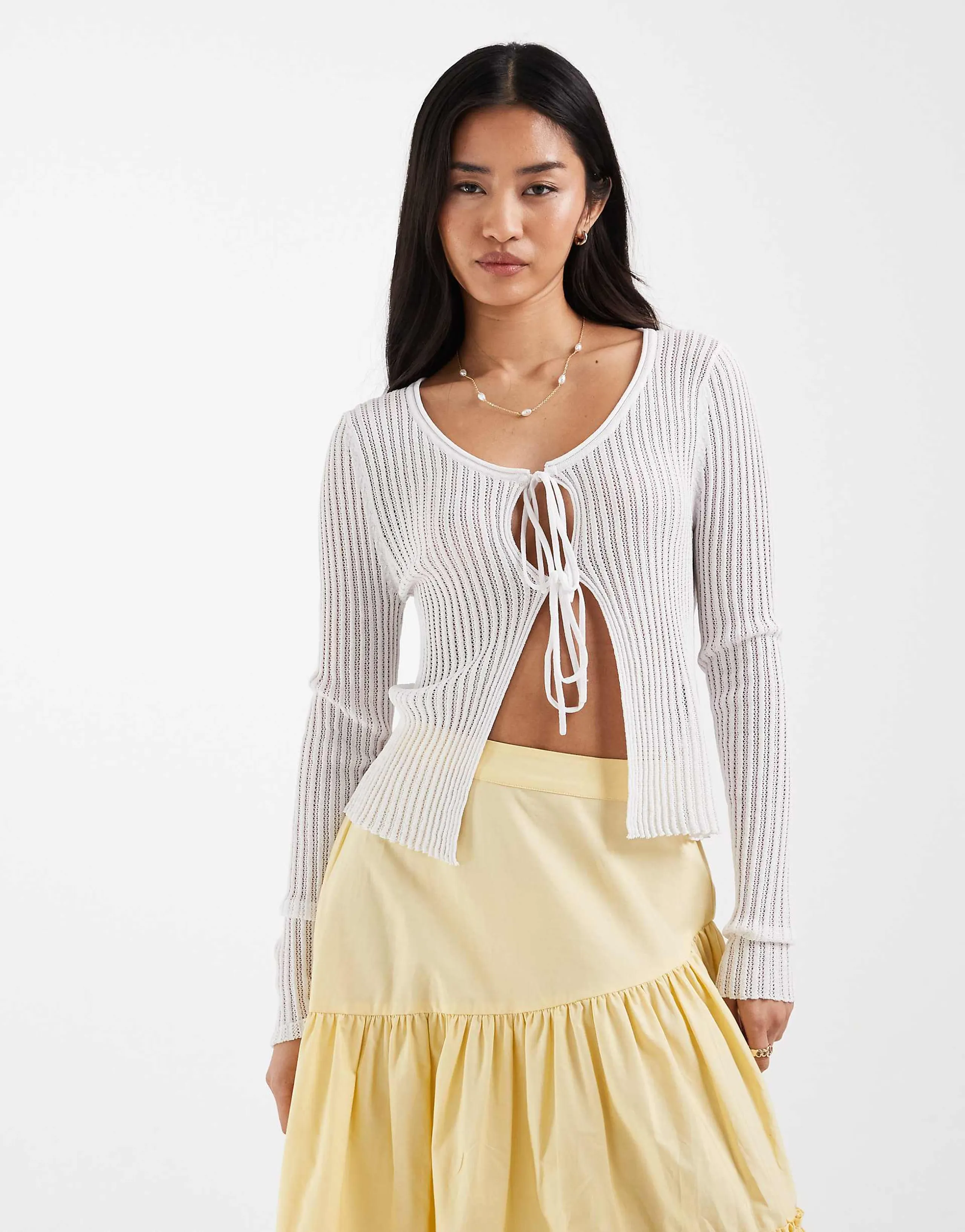 ONLY tie front ribbed cardigan in white
