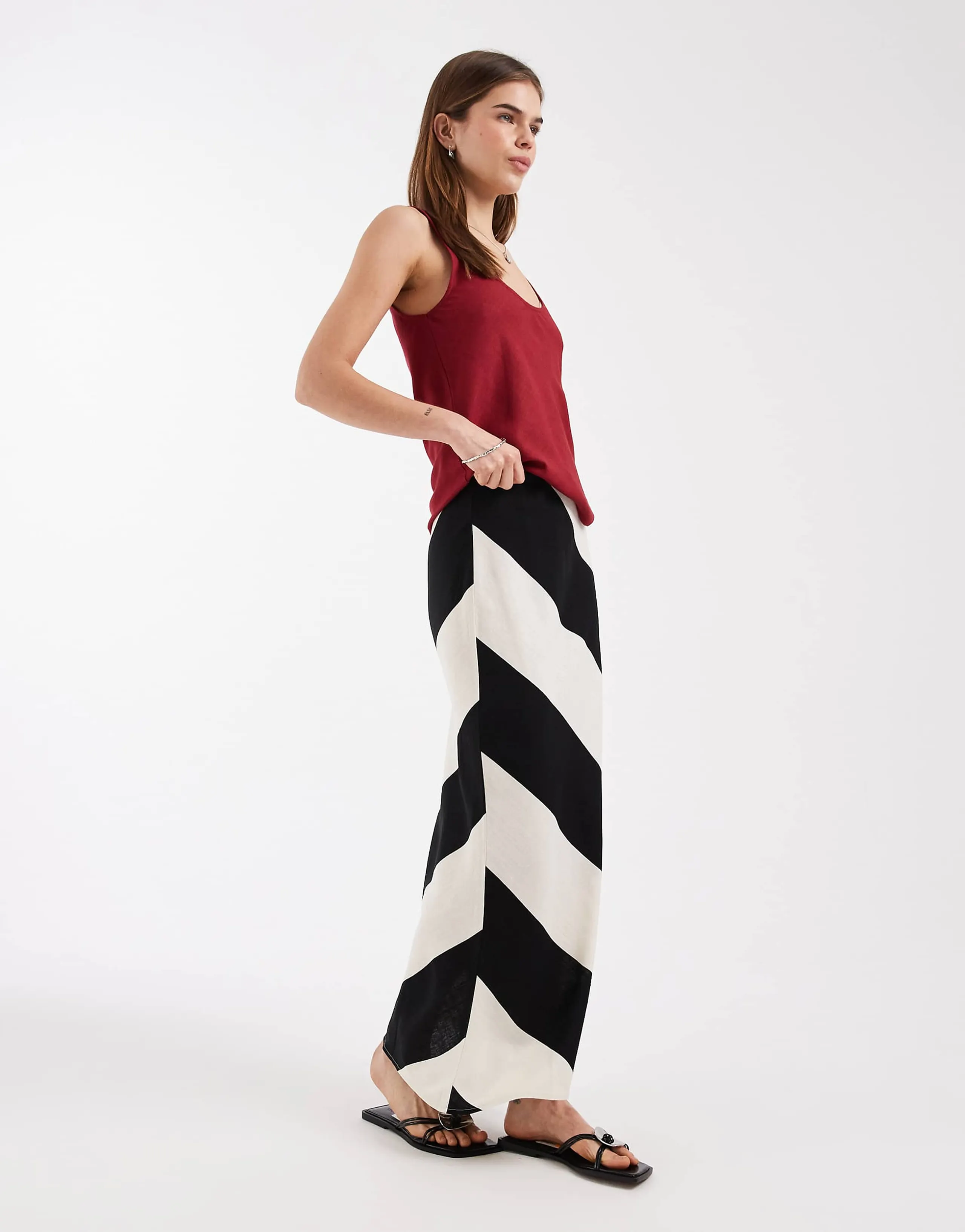 ASOS DESIGN linen blend bias midaxi skirt in stripe