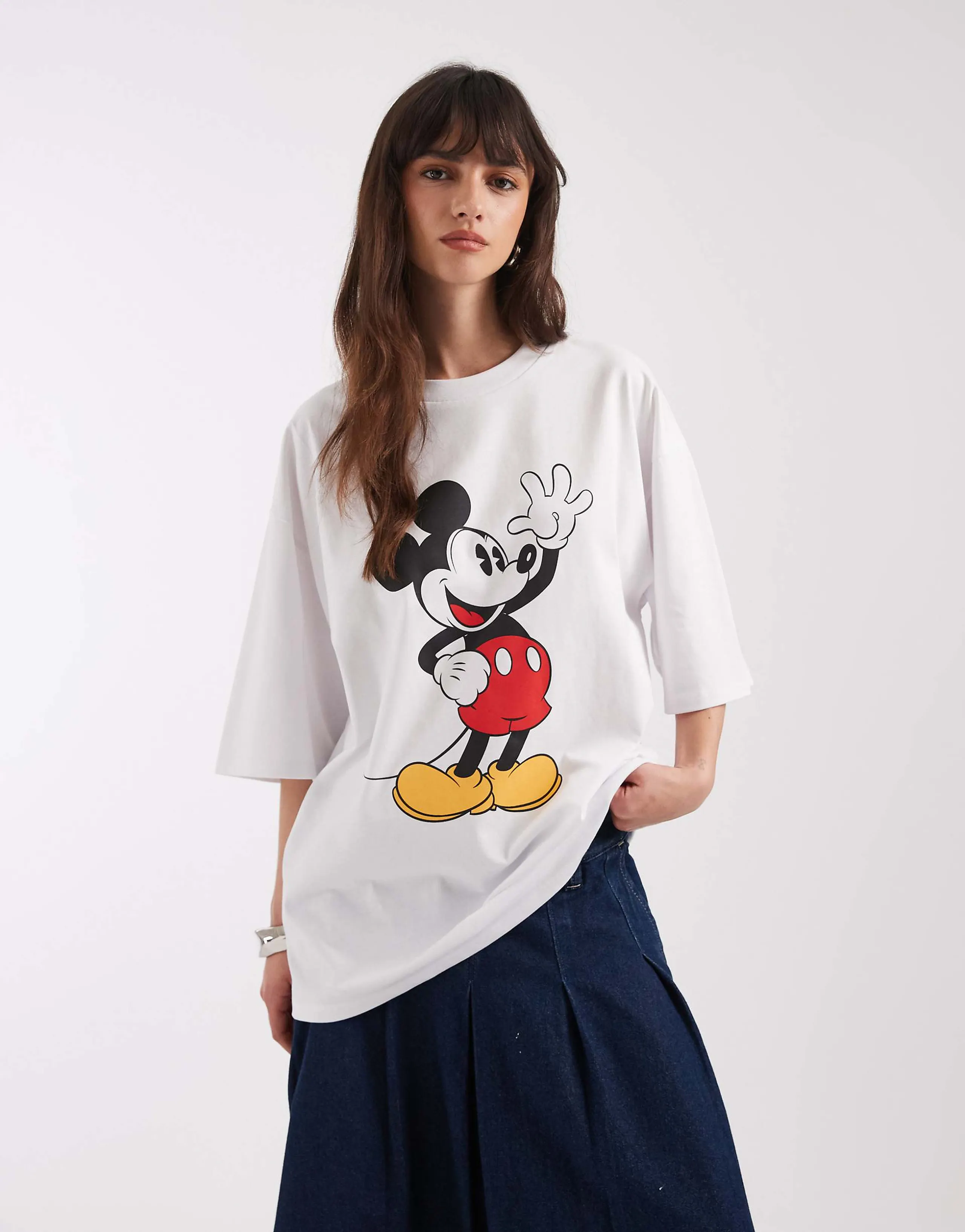 ASOS DESIGN Disney Mickey Mouse print oversized T-shirt in white