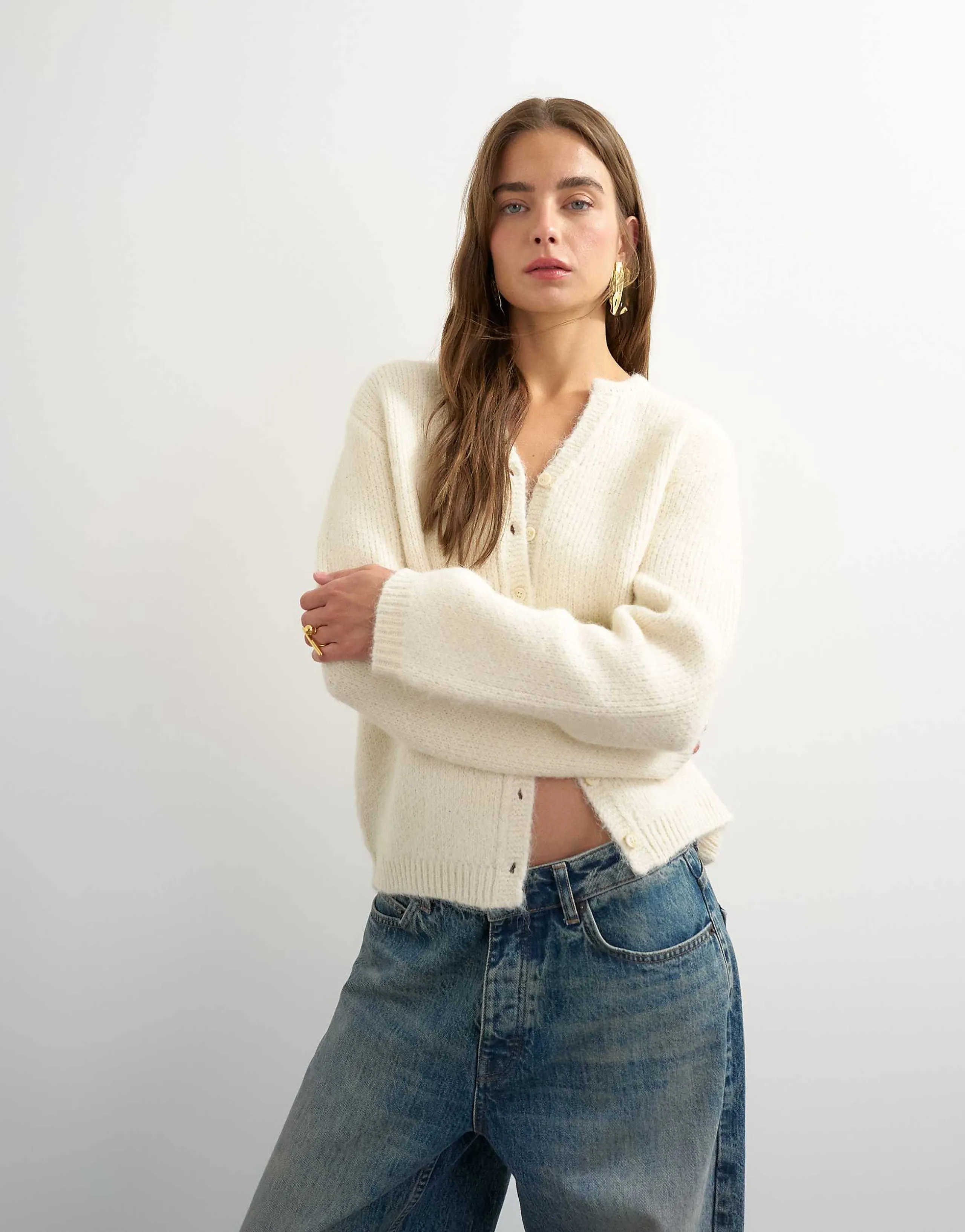 Topshop fluffy eyelash knit cardigan in ivory