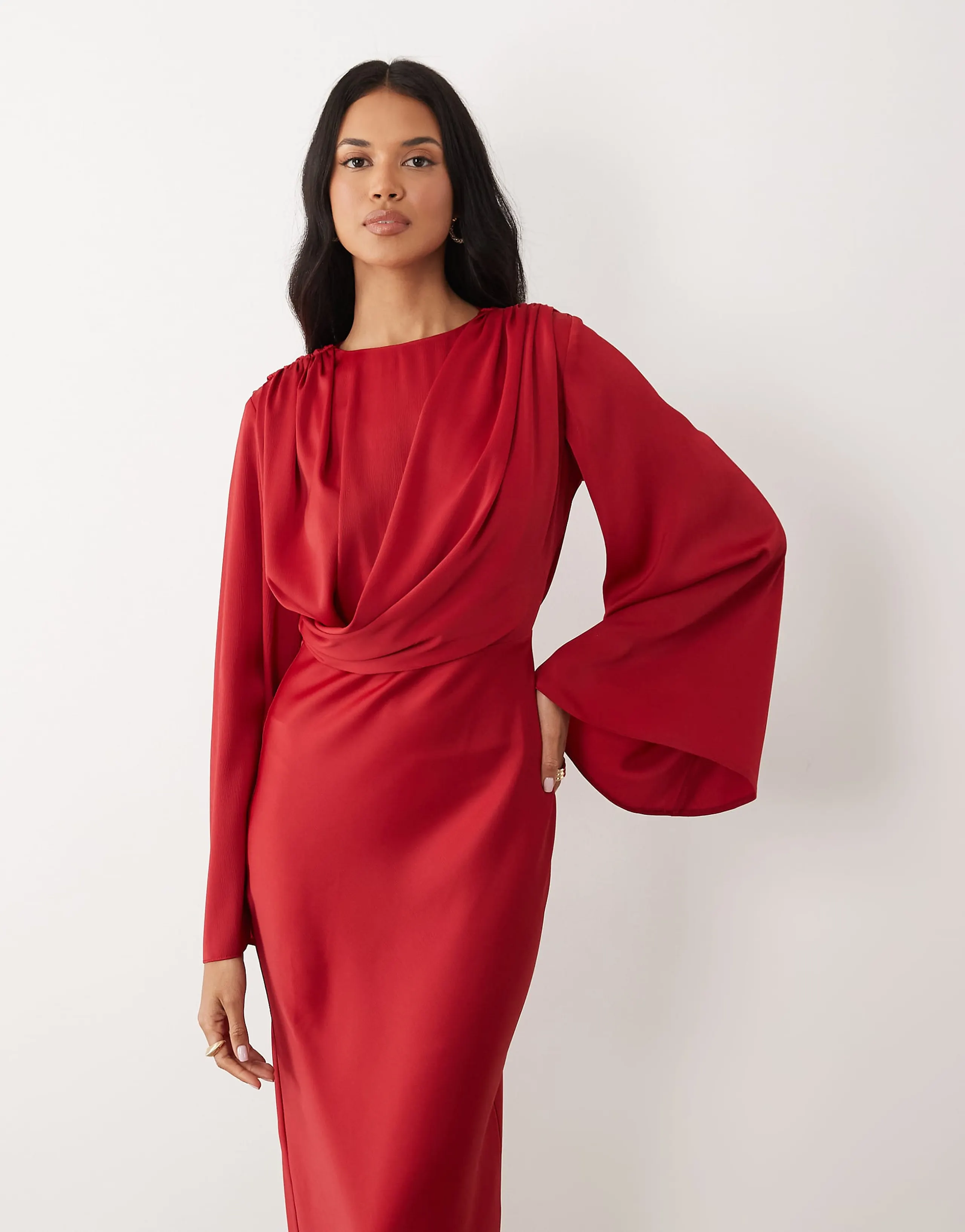 ASOS DESIGN fluted sleeve draped maxi dress in red