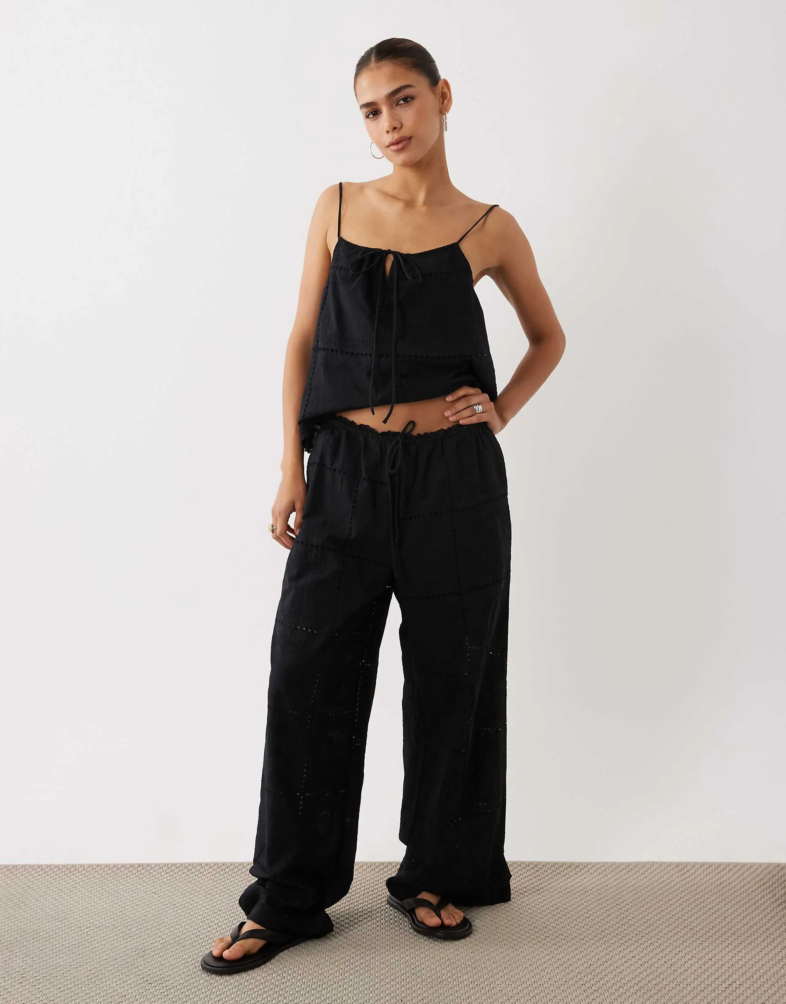 Mango Shola embroidered pants in black - part of a set