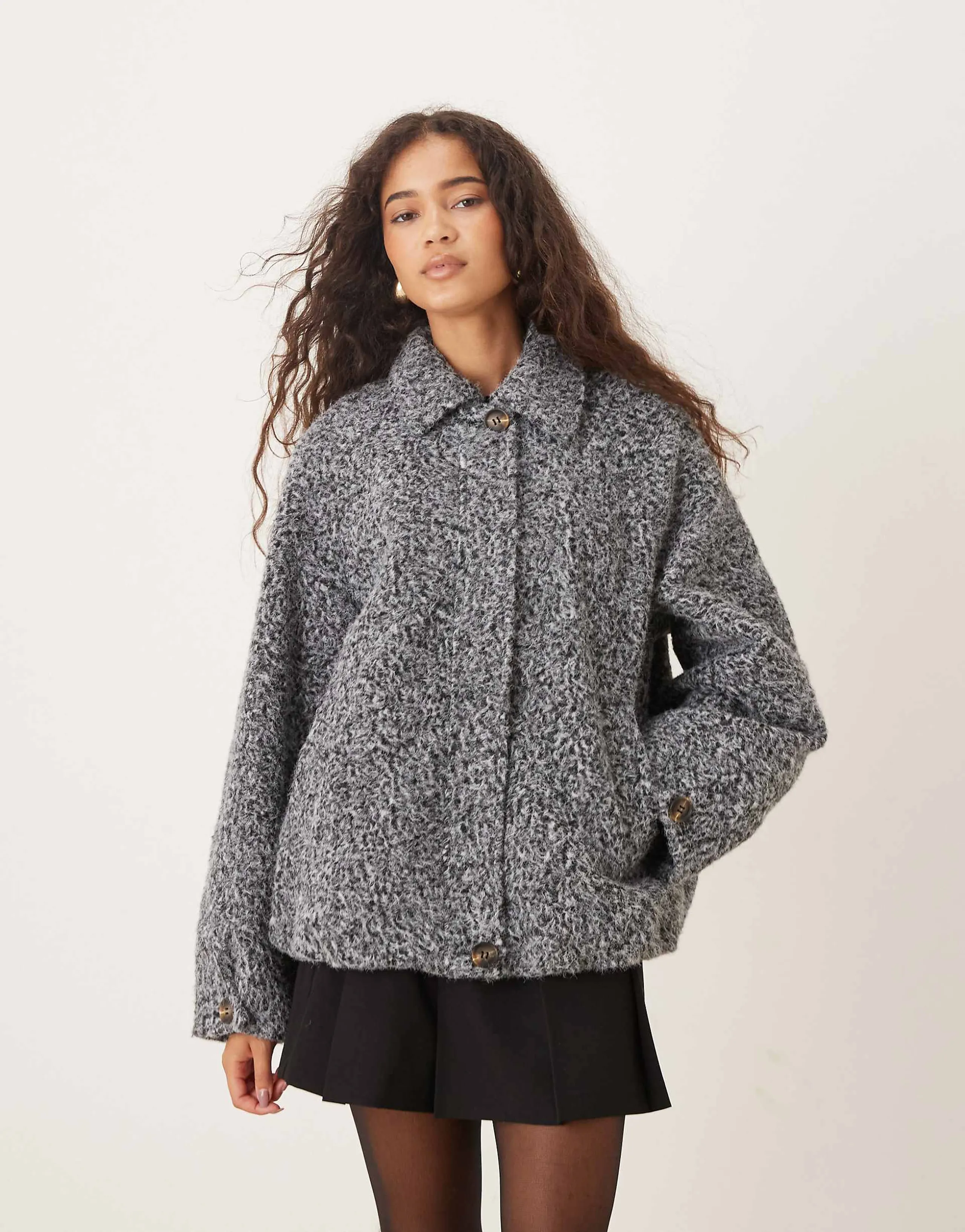 ASOS DESIGN top collar brushed bomber jacket in gray