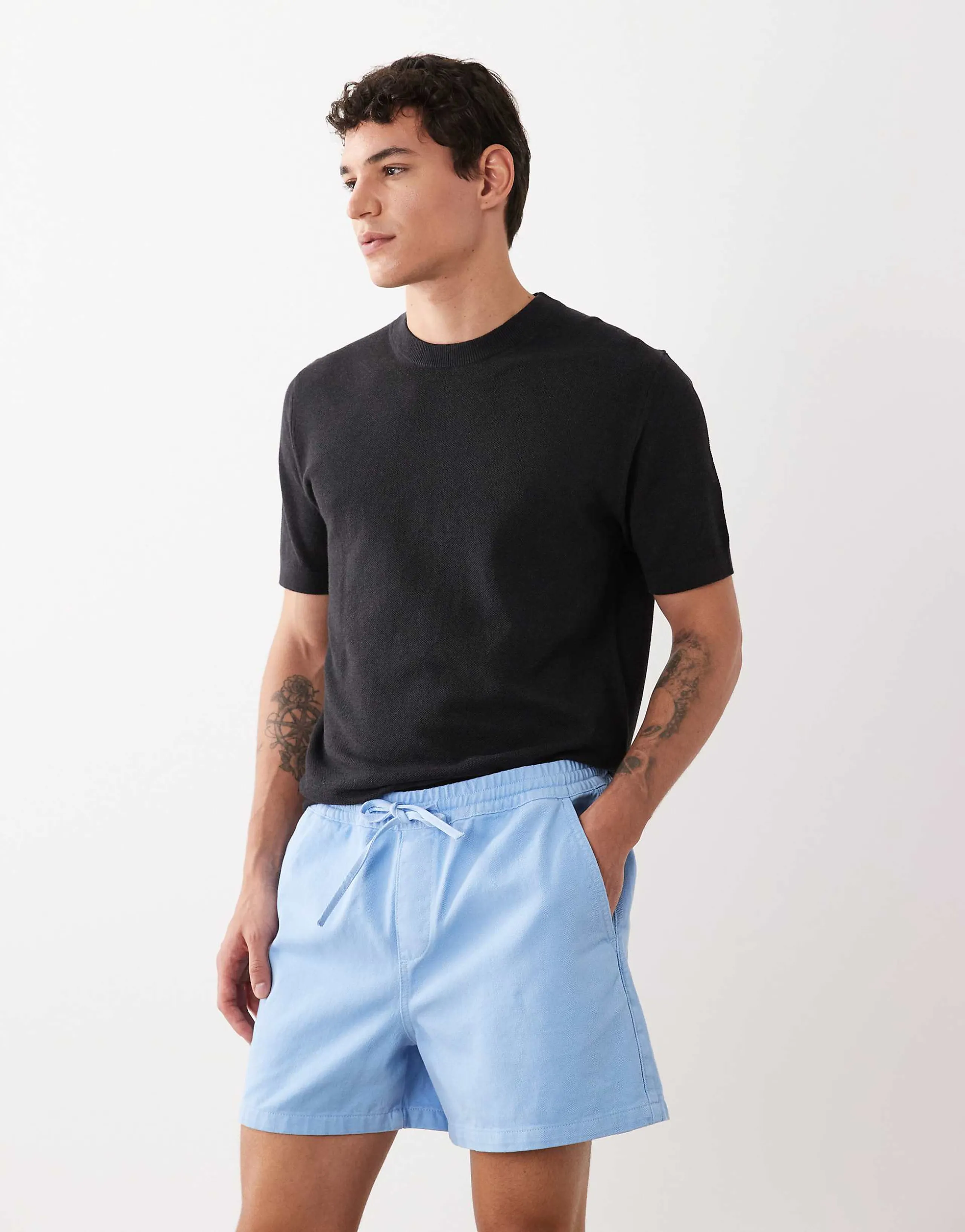ASOS DESIGN shorter length wide elastic shorts in blue