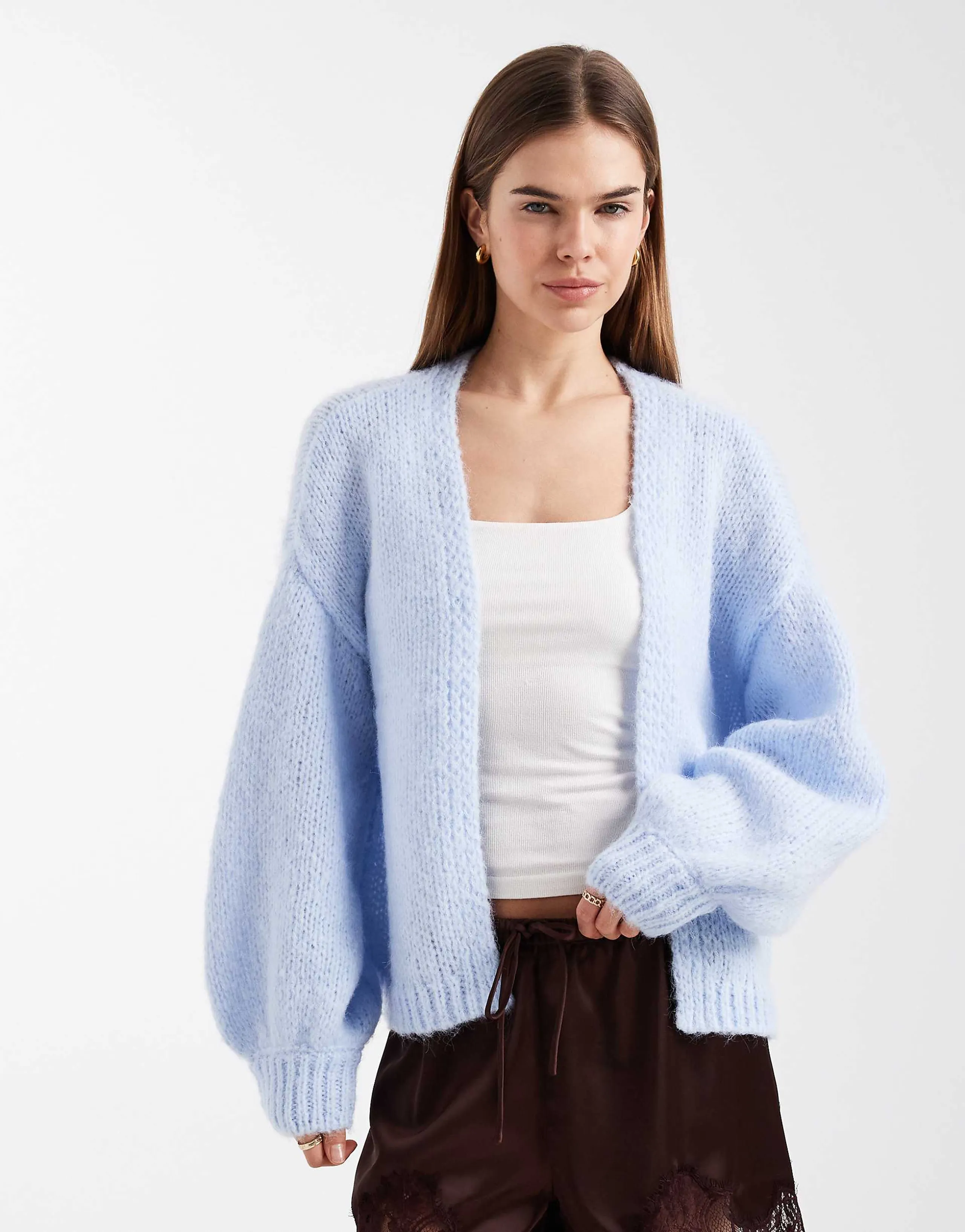 Vero Moda soft blouson sleeve edge to edge cardigan in soft blue